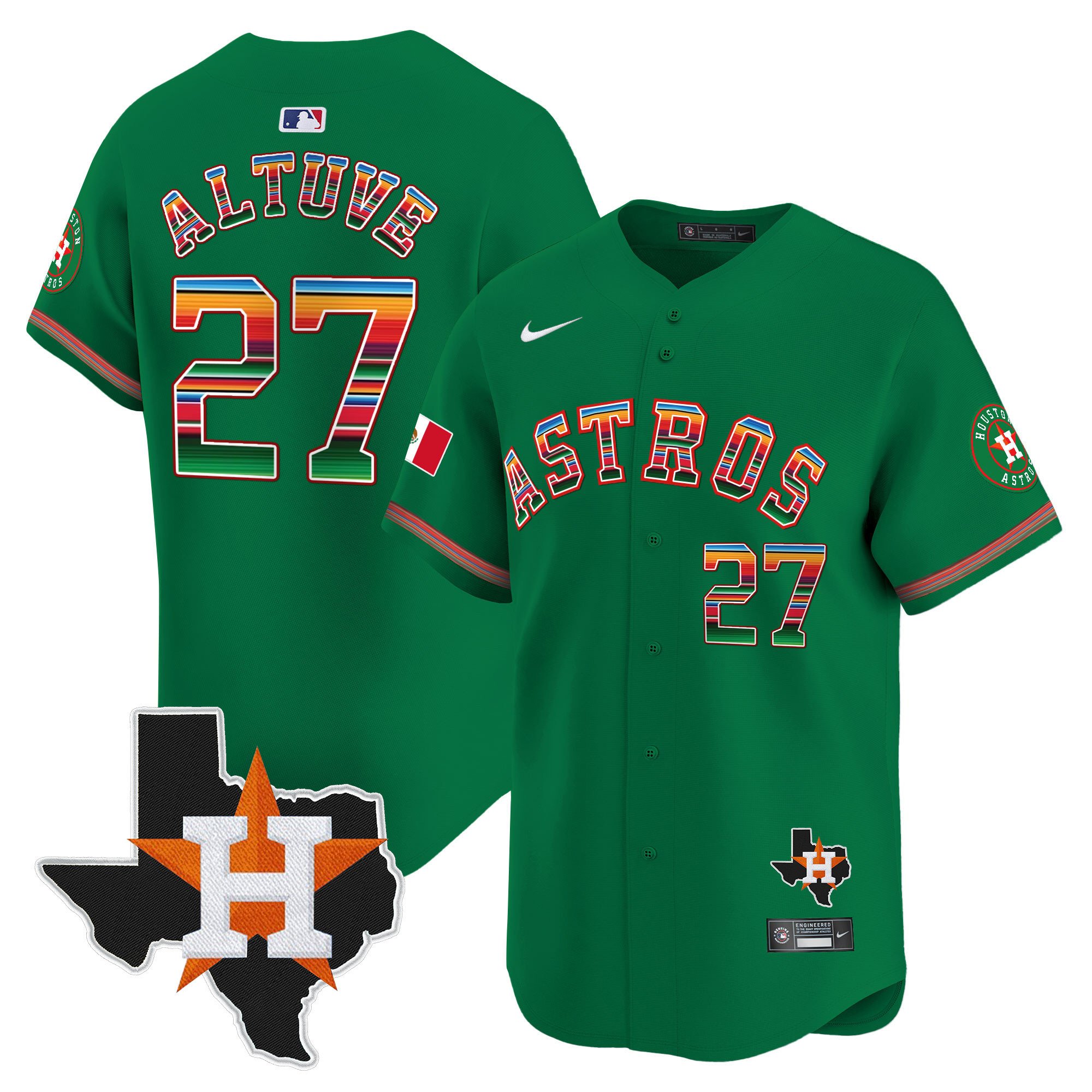 Youth's JosÃˆ Altuve Houston Astros Mexico Texas Patch Vapor Premier Limited Green Jersey - All Stitched