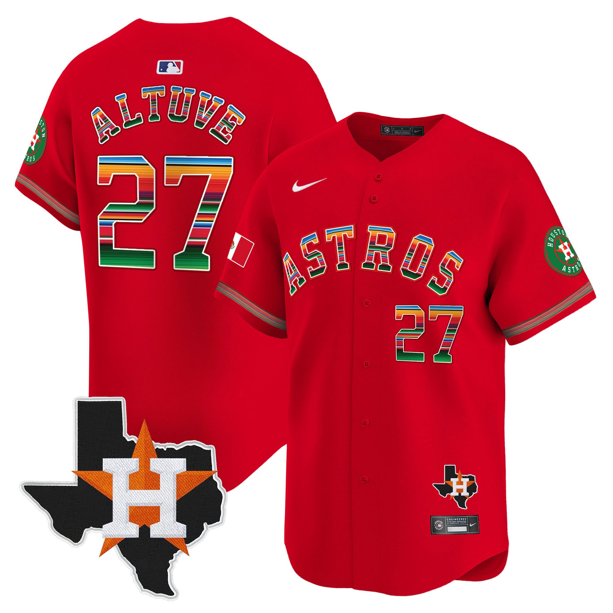 Youth's JosÃˆ Altuve Houston Astros Mexico Texas Patch Vapor Premier Limited Red Jersey - All Stitched