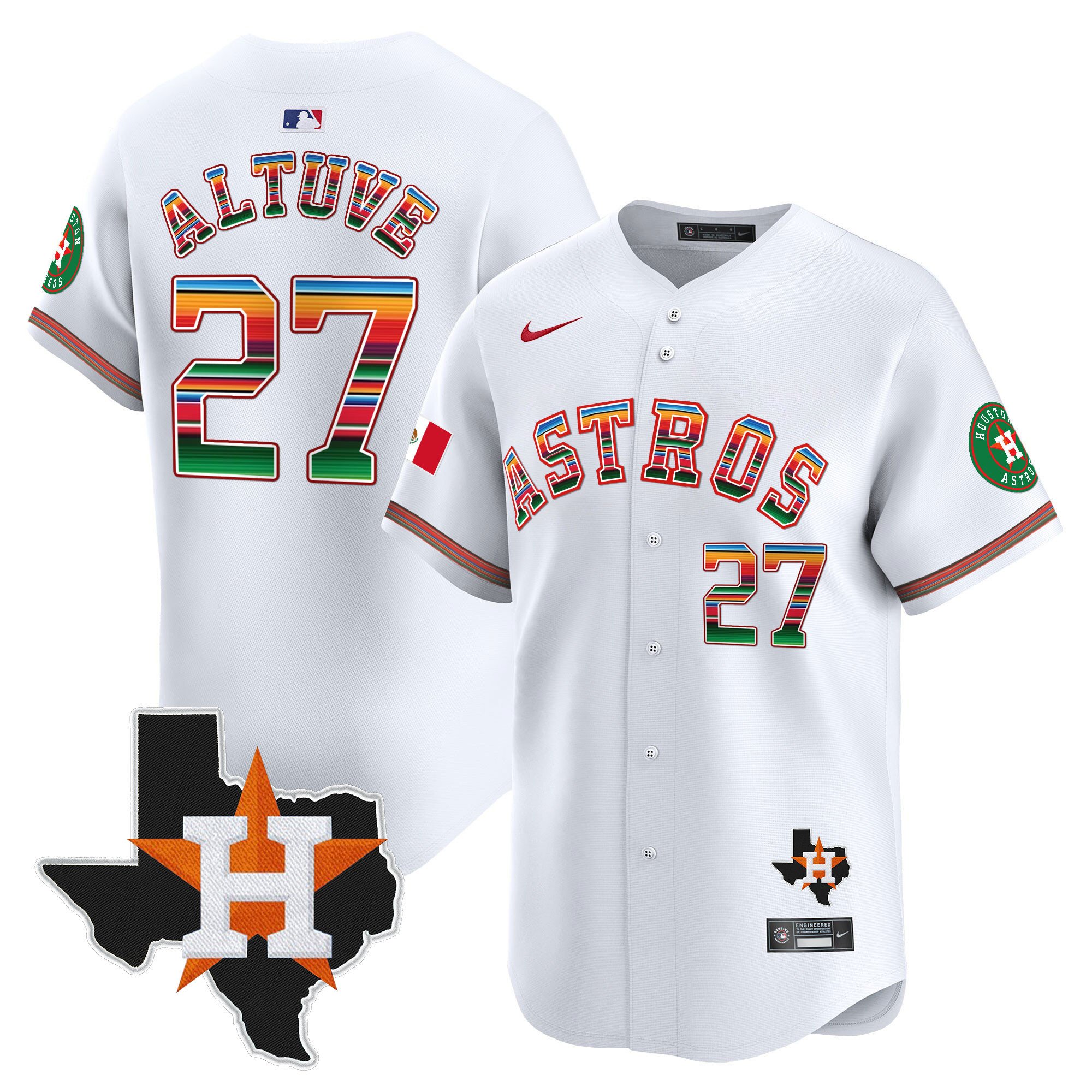 Youth's JosÃˆ Altuve Houston Astros Mexico Texas Patch Vapor Premier Limited White Jersey - All Stitched
