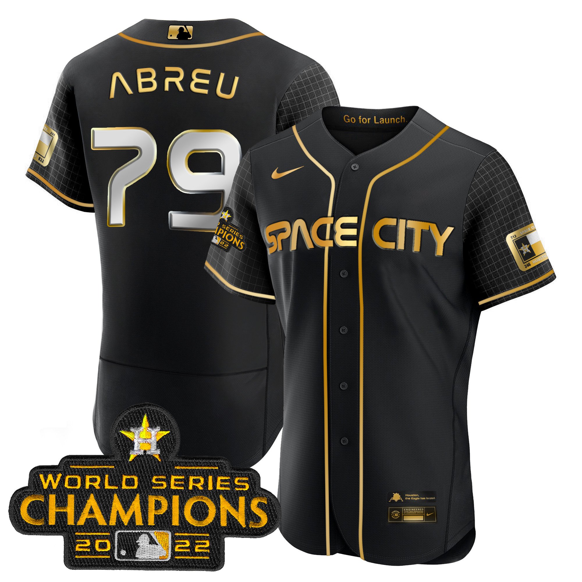 Youth's Jose Abreu Houston Astros 2023 Space City Champions Flex Black Gold Jersey Ã± All Stitched