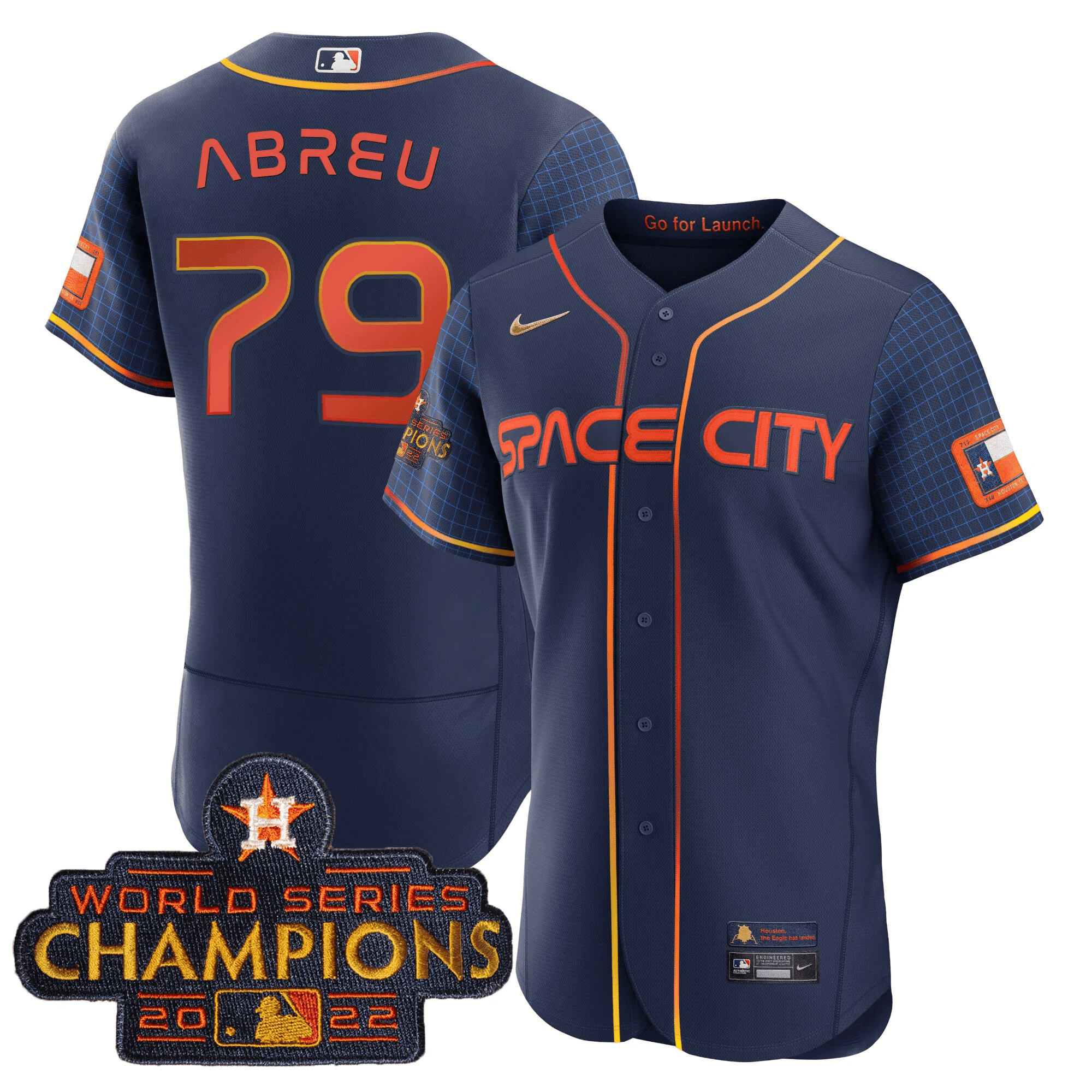 Youth's Jose Abreu Houston Astros 2023 Space City Champions Flex Navy Jersey Ã± All Stitched