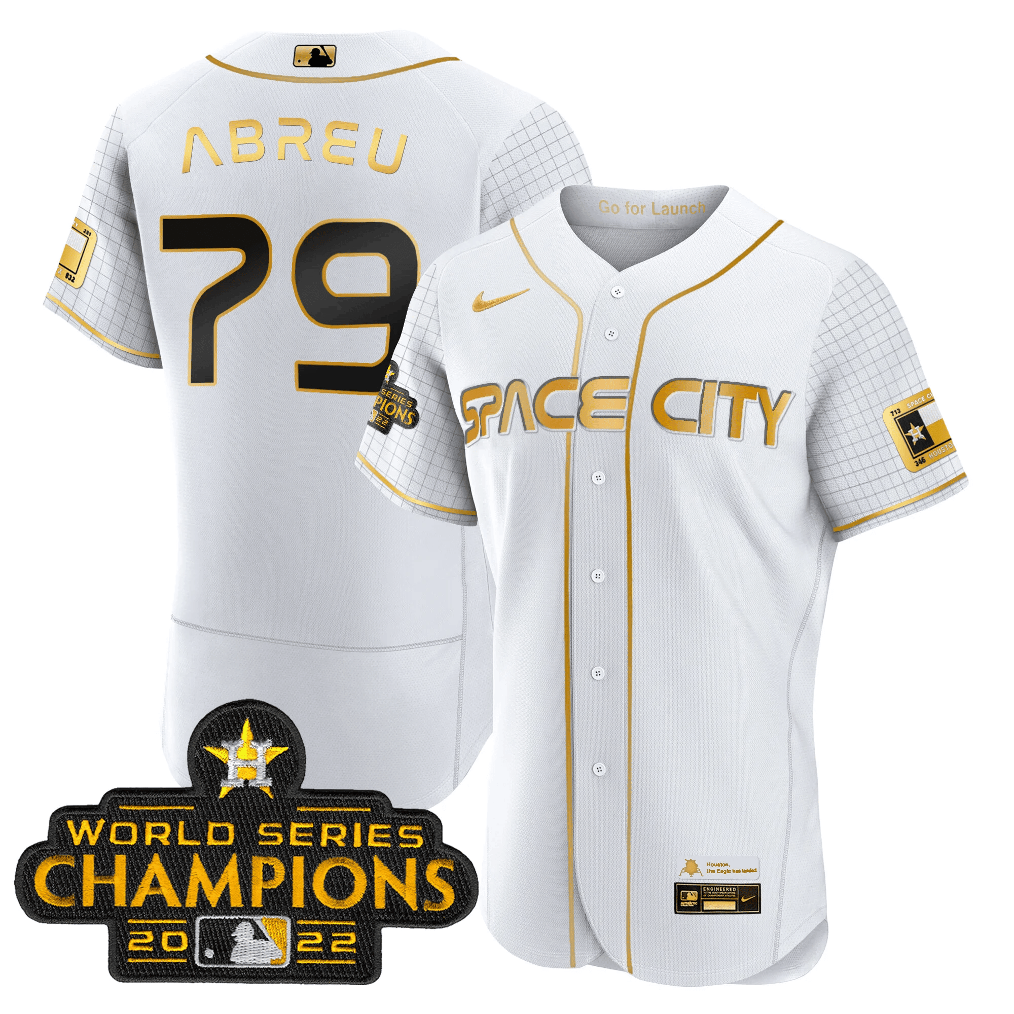 Youth's Jose Abreu Houston Astros 2023 Space City Champions Flex White Gold Jersey Ã± All Stitched