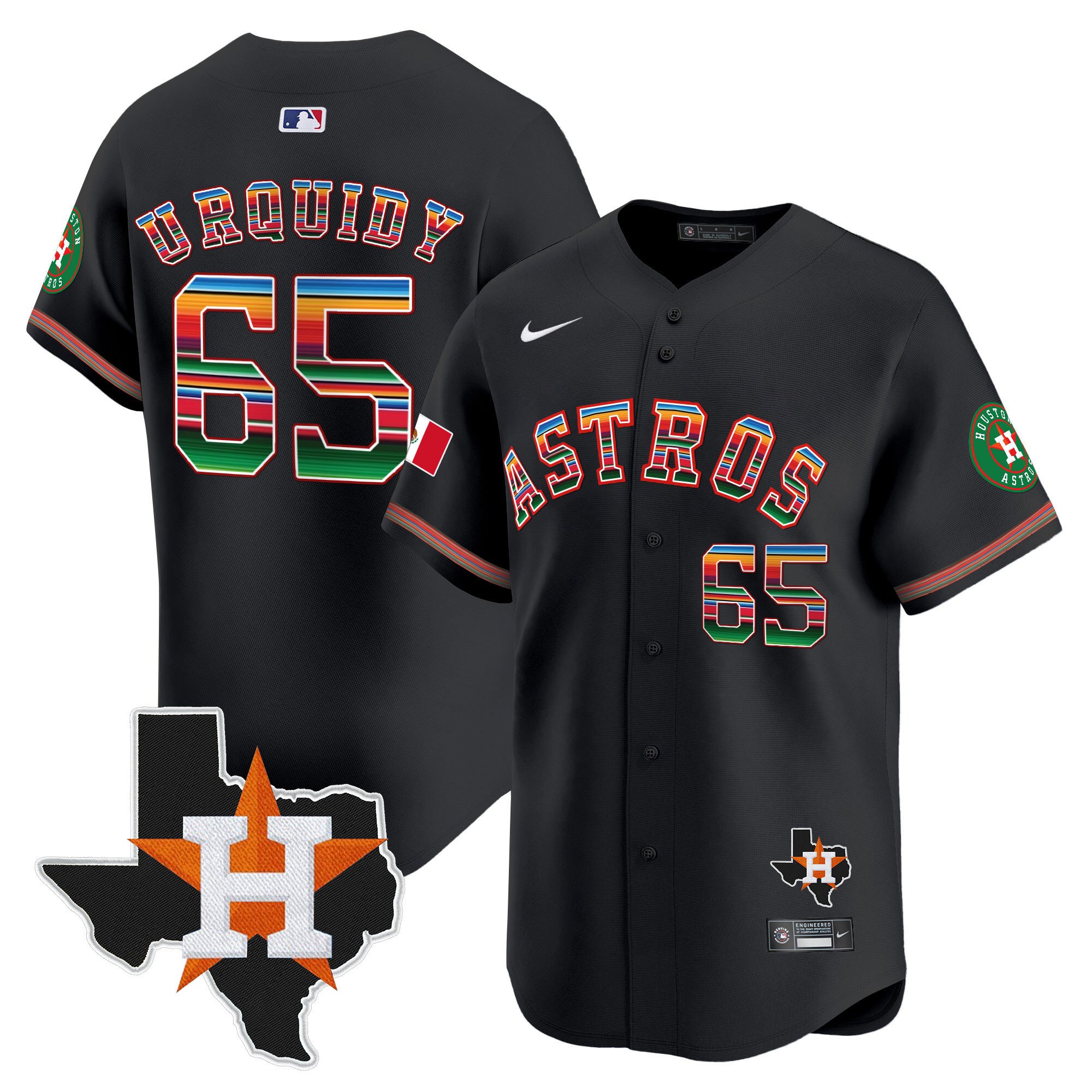 Youth's Jose Urquidy Houston Astros Mexico Texas Patch Vapor Premier Limited Black Jersey - All Stitched