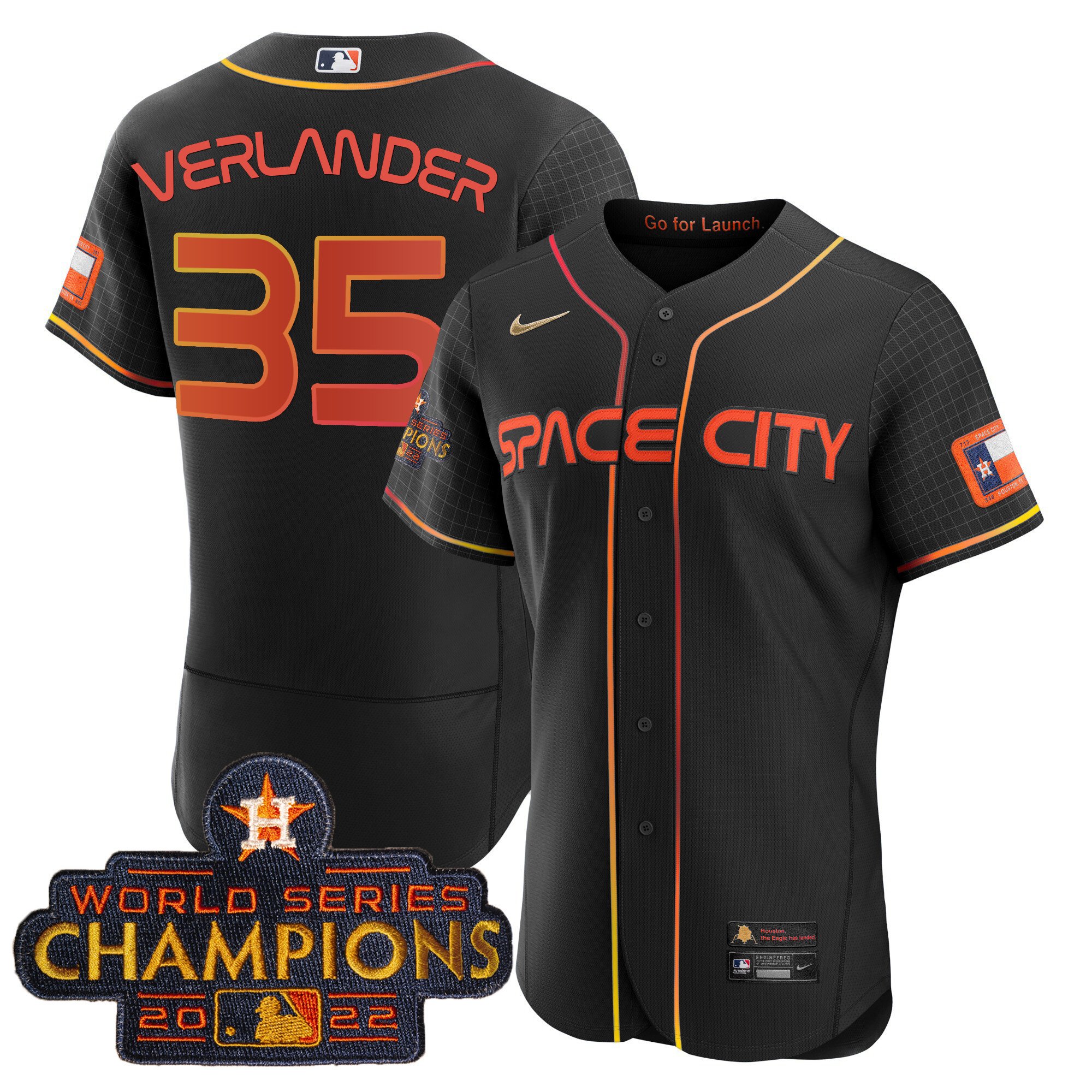 Youth's Justin Verlander Houston Astros 2023 Space City Champions Flex Black Jersey Ã± All Stitched