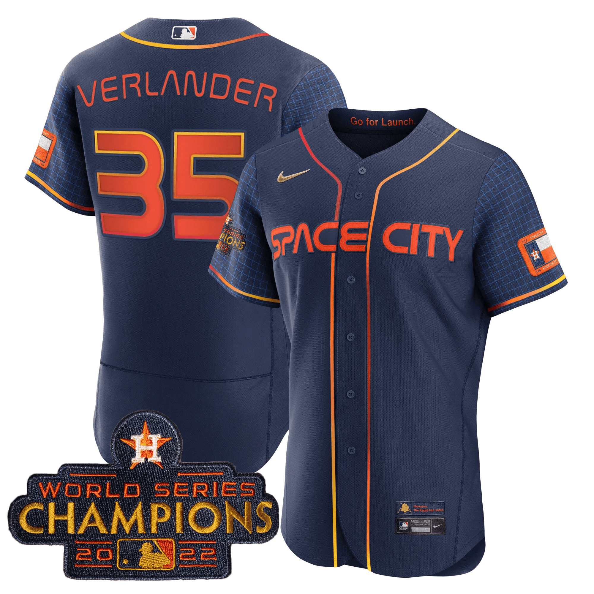 Youth's Justin Verlander Houston Astros 2023 Space City Champions Flex Navy Jersey Ã± All Stitched