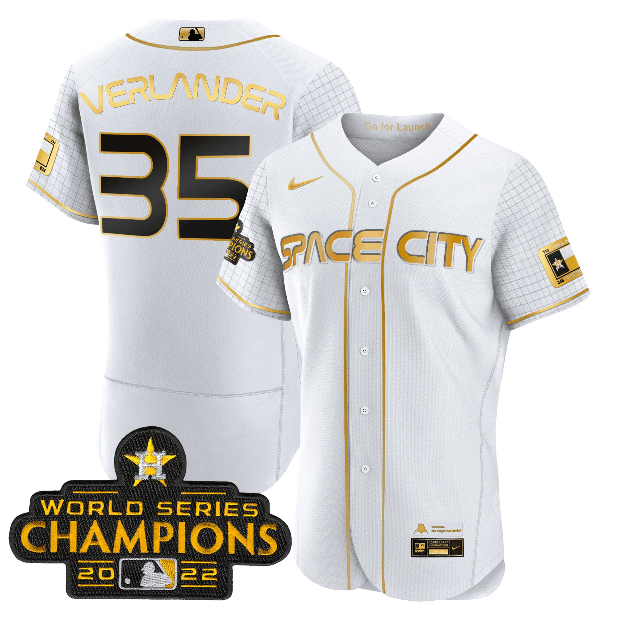 Youth's Justin Verlander Houston Astros 2023 Space City Champions Flex White Gold Jersey Ã± All Stitched