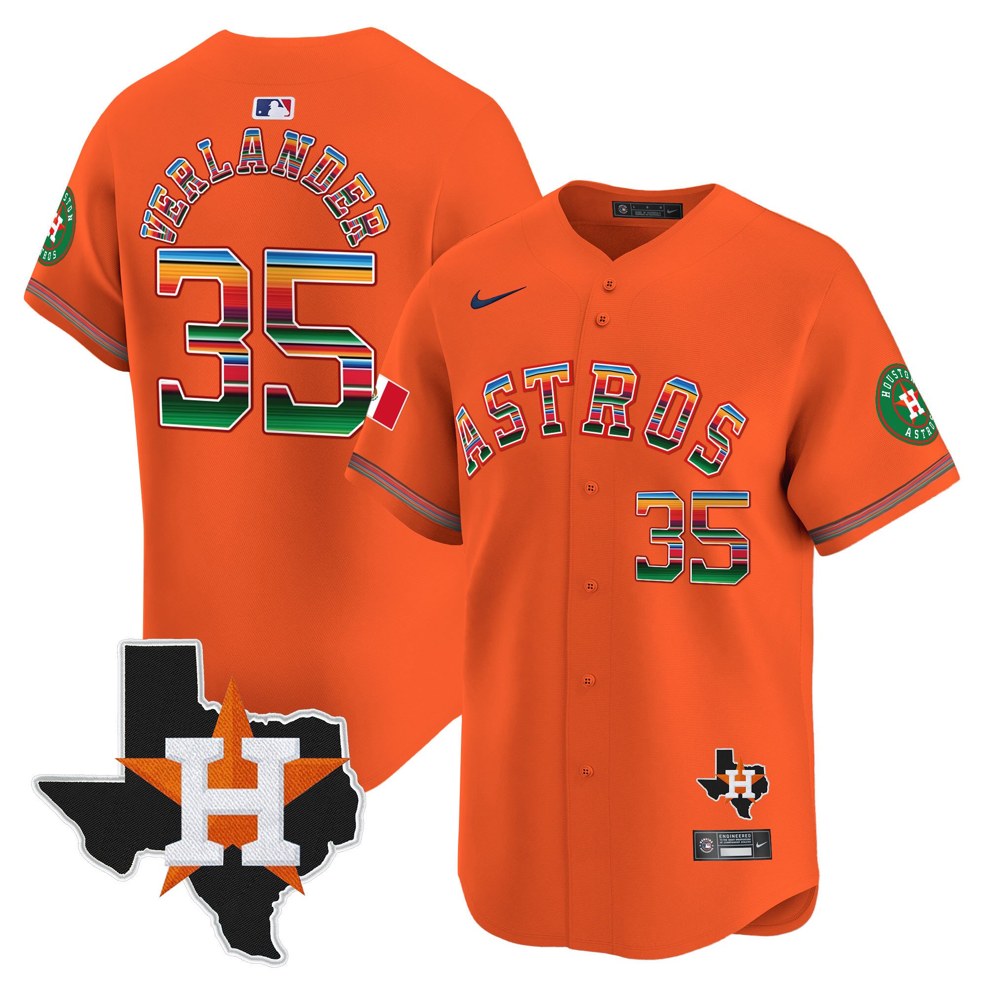 Youth's Justin Verlander Houston Astros Mexico Texas Patch Vapor Premier Limited Orange Jersey - All Stitched