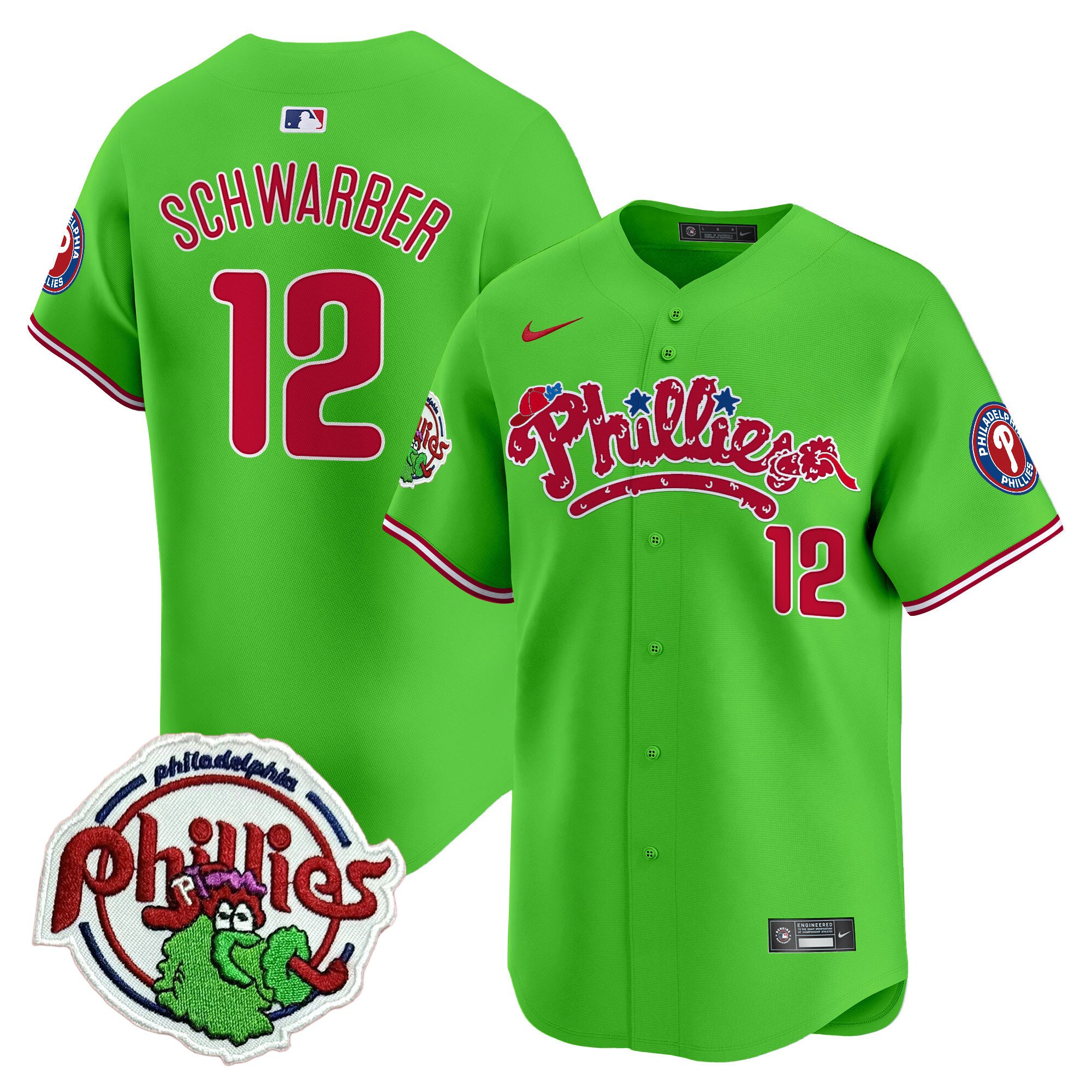 Youth's Kyle Schwarber Philadelphia Phillies Phanatic Patch Vapor Premier Limited Green Jersey V2 - All Stitched