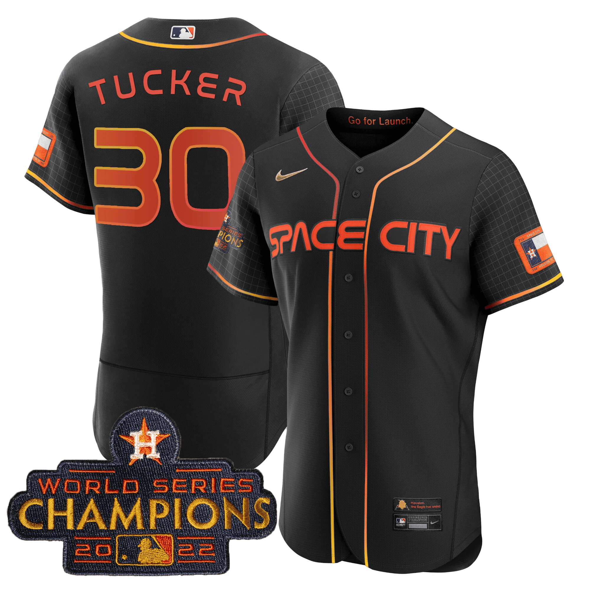 Youth's Kyle Tucker Houston Astros 2023 Space City Champions Flex Black Jersey Ã± All Stitched