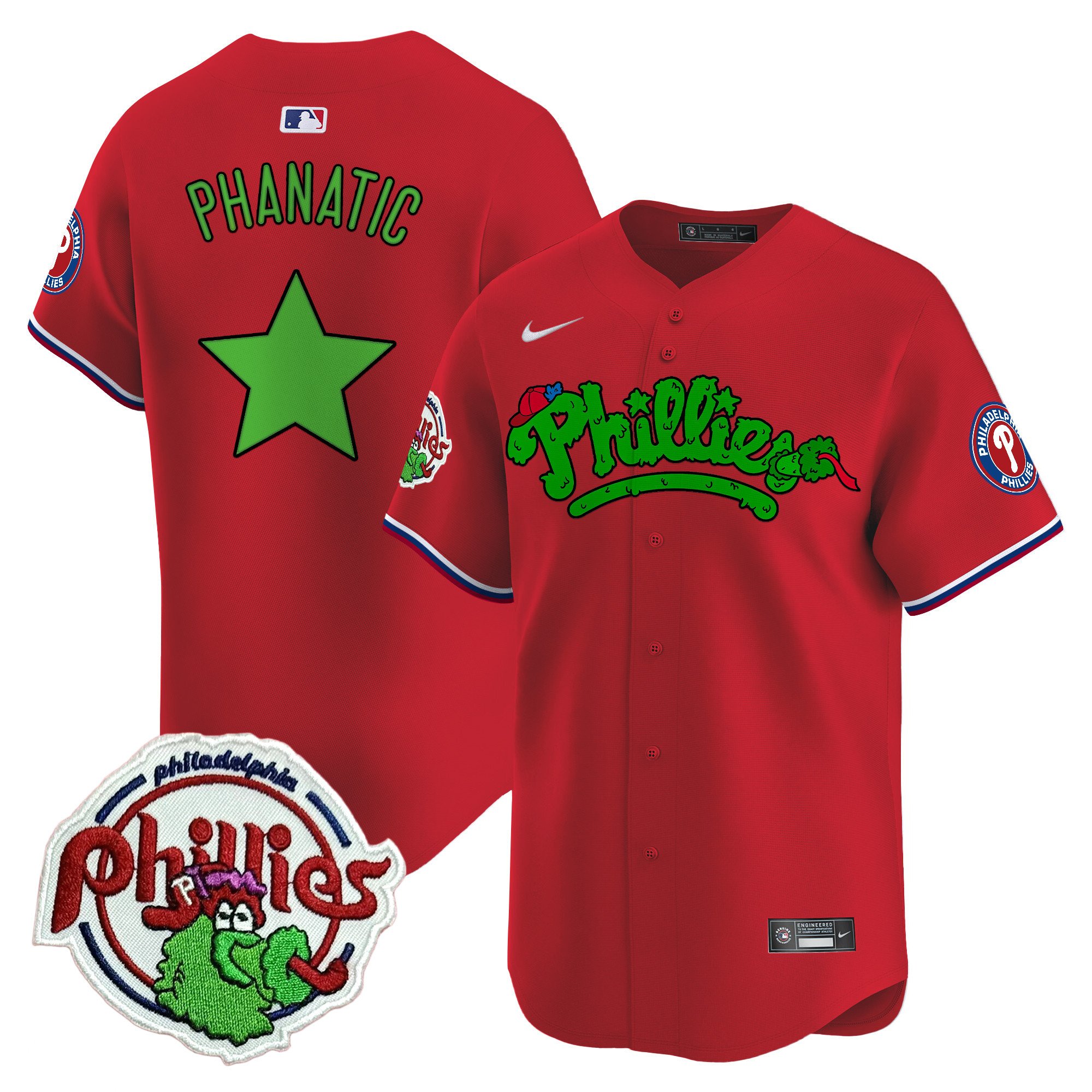 Youth's Phanatic Philadelphia Phillies Phanatic Patch Vapor Premier Limited Red Jersey V2 - All Stitched