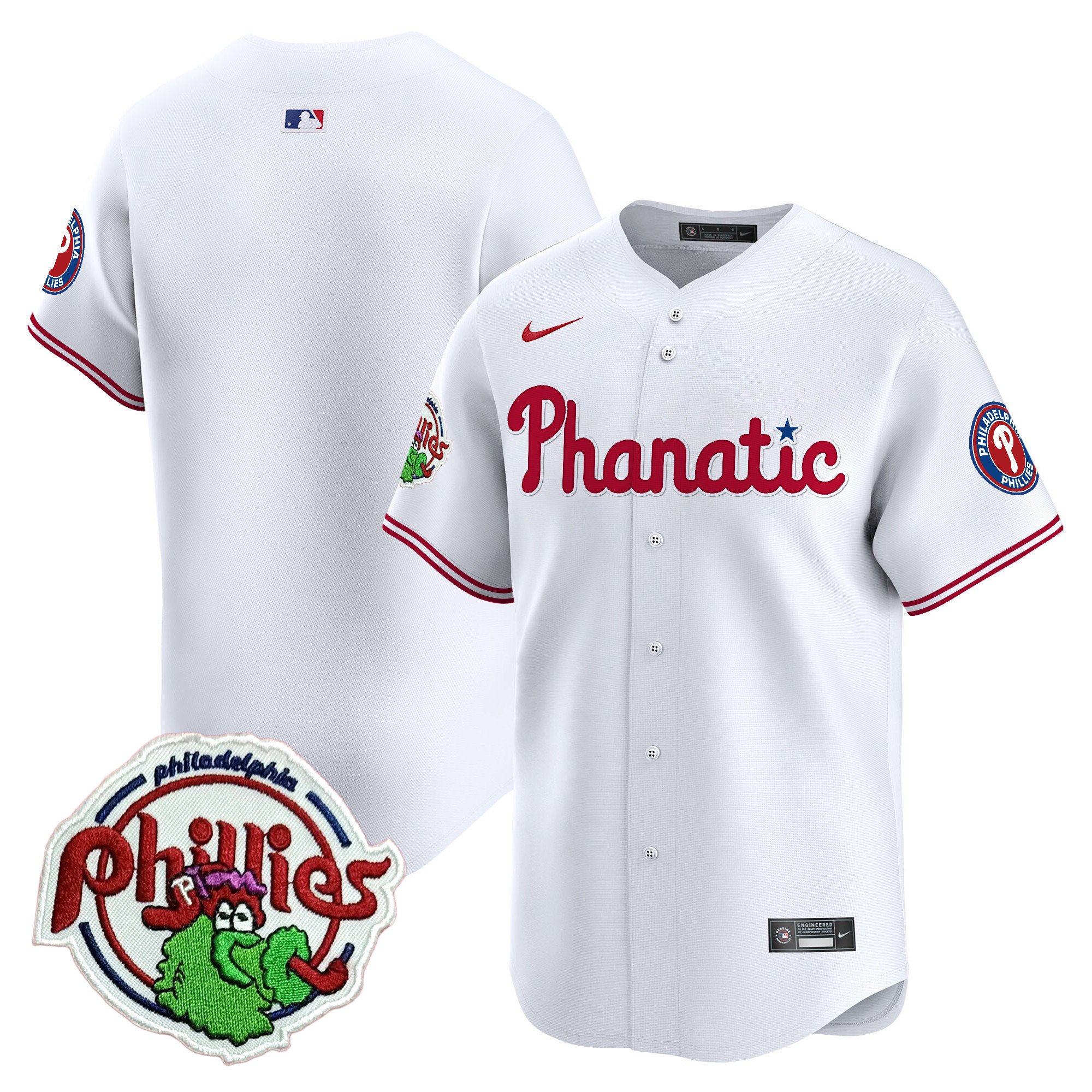 Youth's Philadelphia Phillies Phanatic Patch Vapor Premier Limited White Jersey - All Stitched