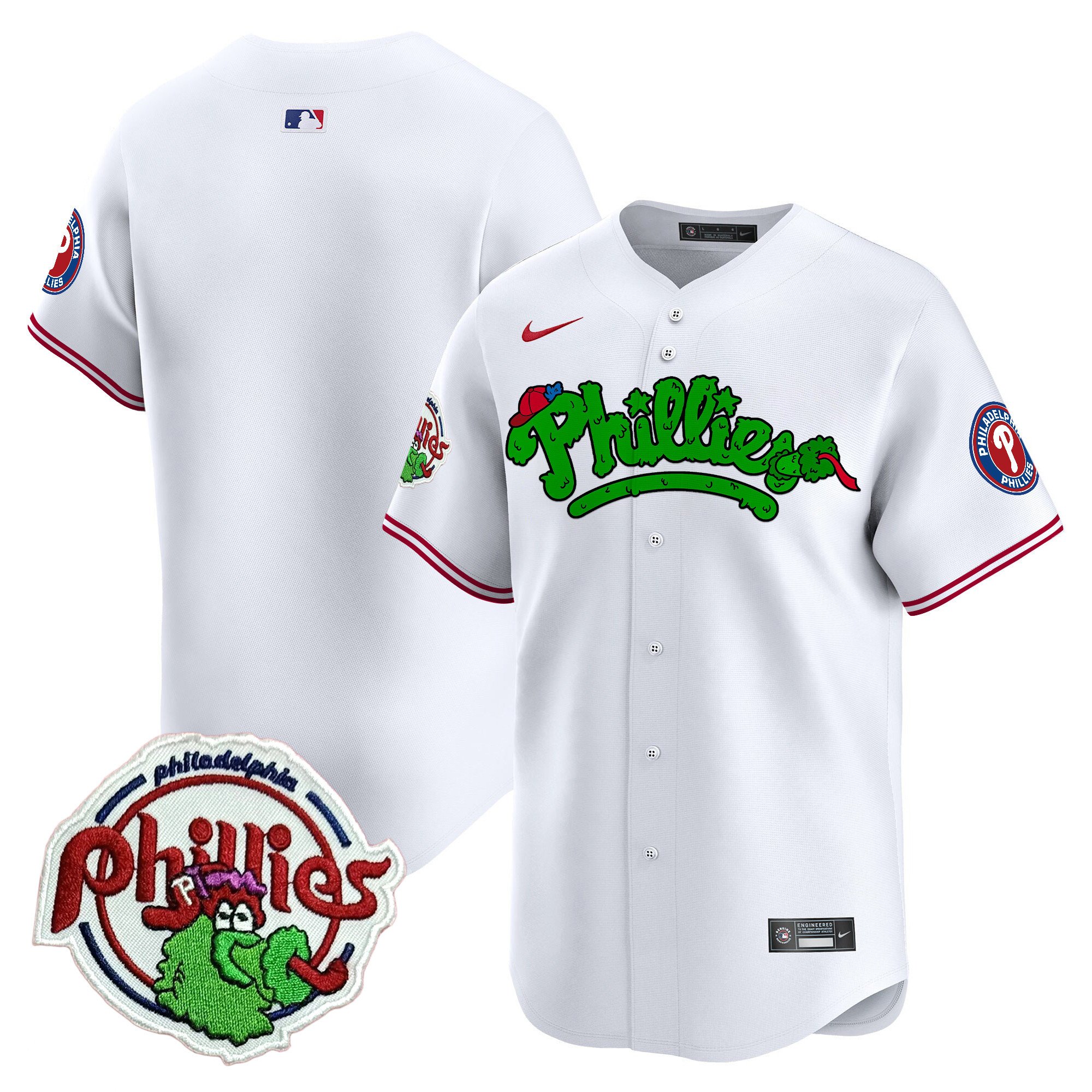 Youth's Philadelphia Phillies Phanatic Patch Vapor Premier Limited White Jersey V2 - All Stitched