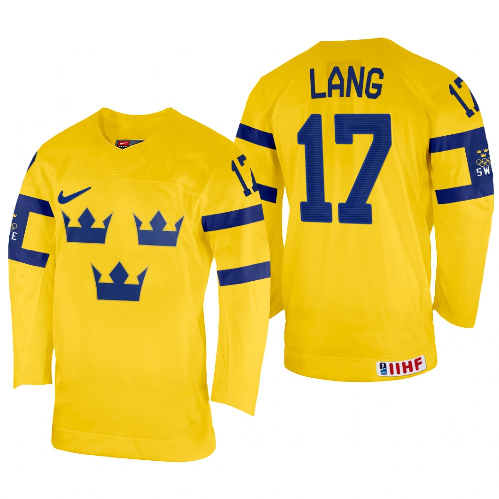 Oskar Lang Sweden Yellow Home Jersey 2022 IIHF World Championship