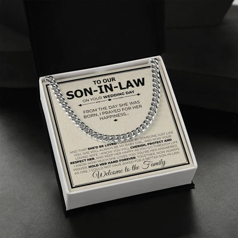 Our Future Son In Law Cuban Necklace. Son In Law Gift on Wedding Day, To My Son In Law on His Wedding Day