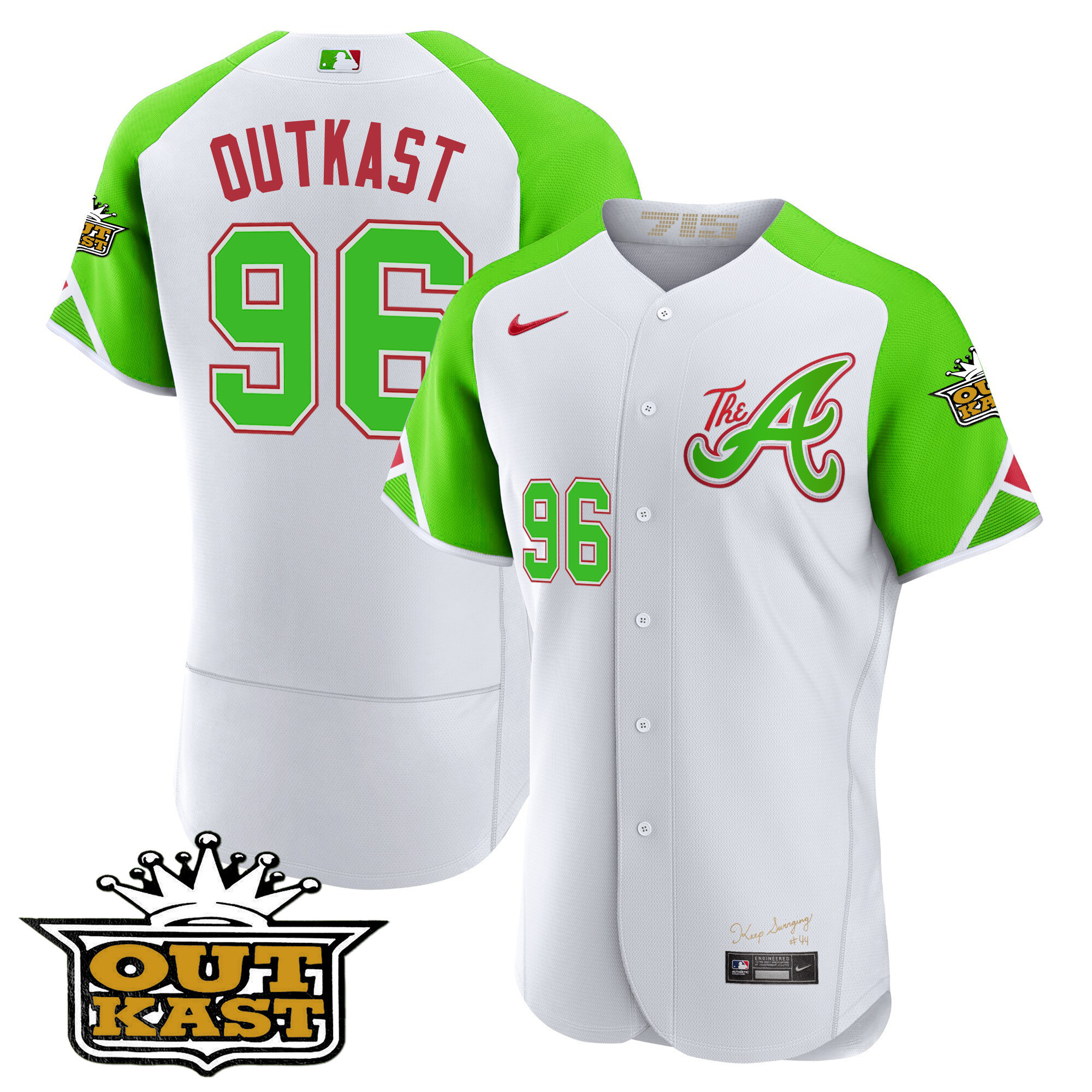 OutKast Men's Atlanta Braves Atliens City Connect Flex Base Bright Green Jersey - All Stitched