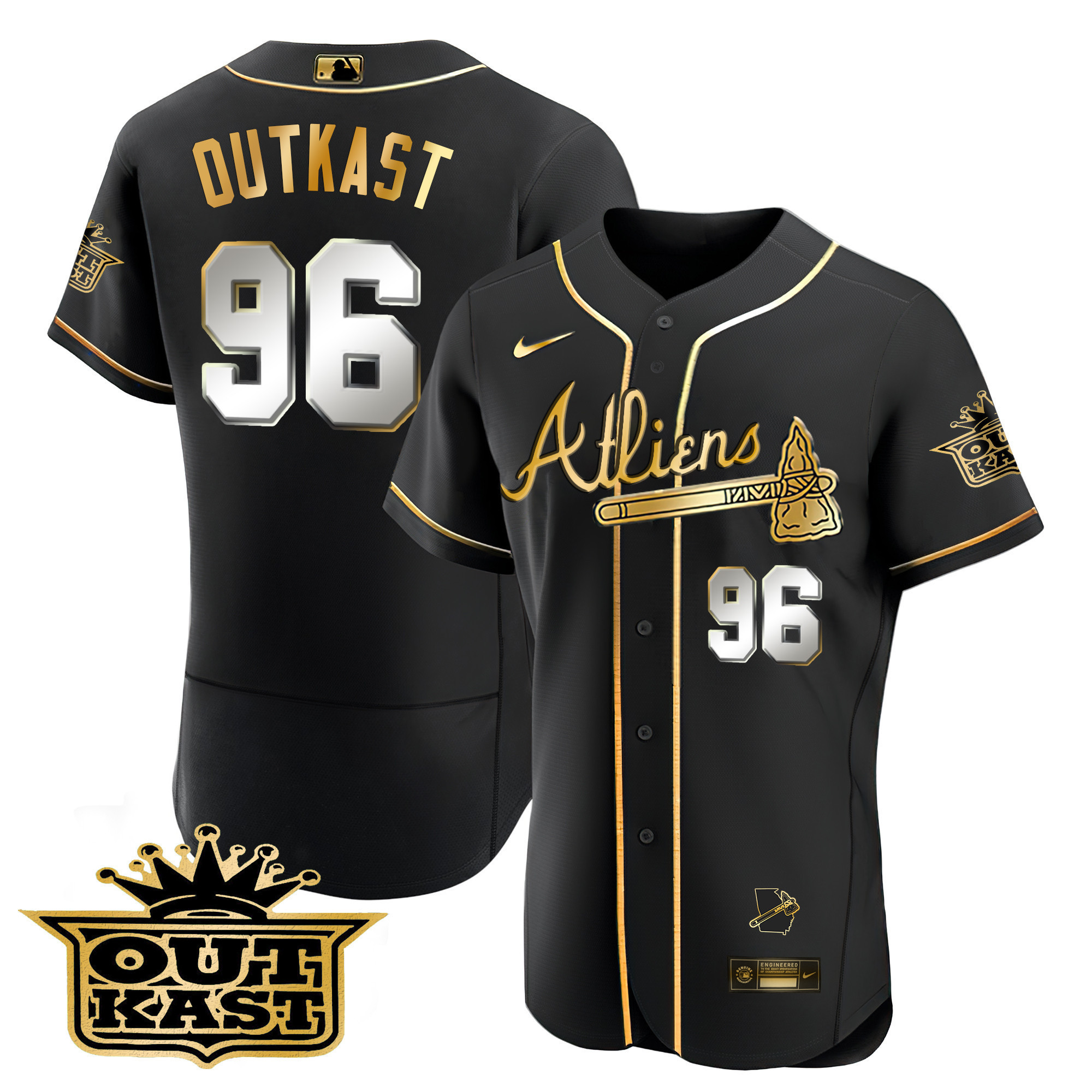OutKast Men's Atlanta Braves Atliens Flex Base V2 Black Limited Jersey - All Stitched