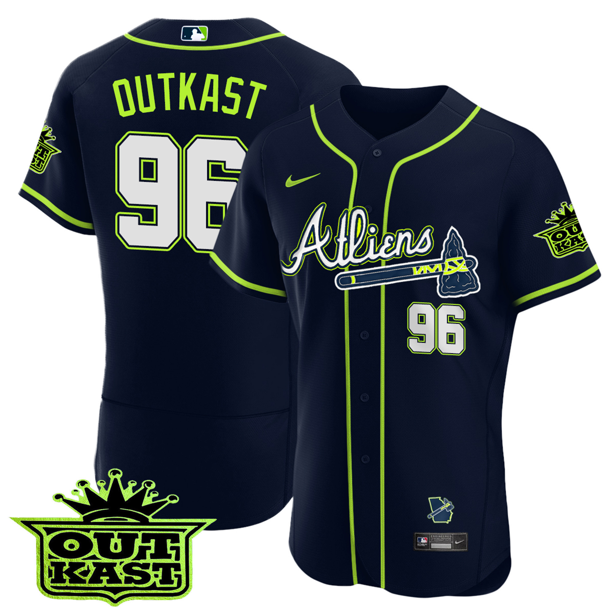 OutKast Men's Atlanta Braves Atliens Flex Base V2 Jersey - All Stitched