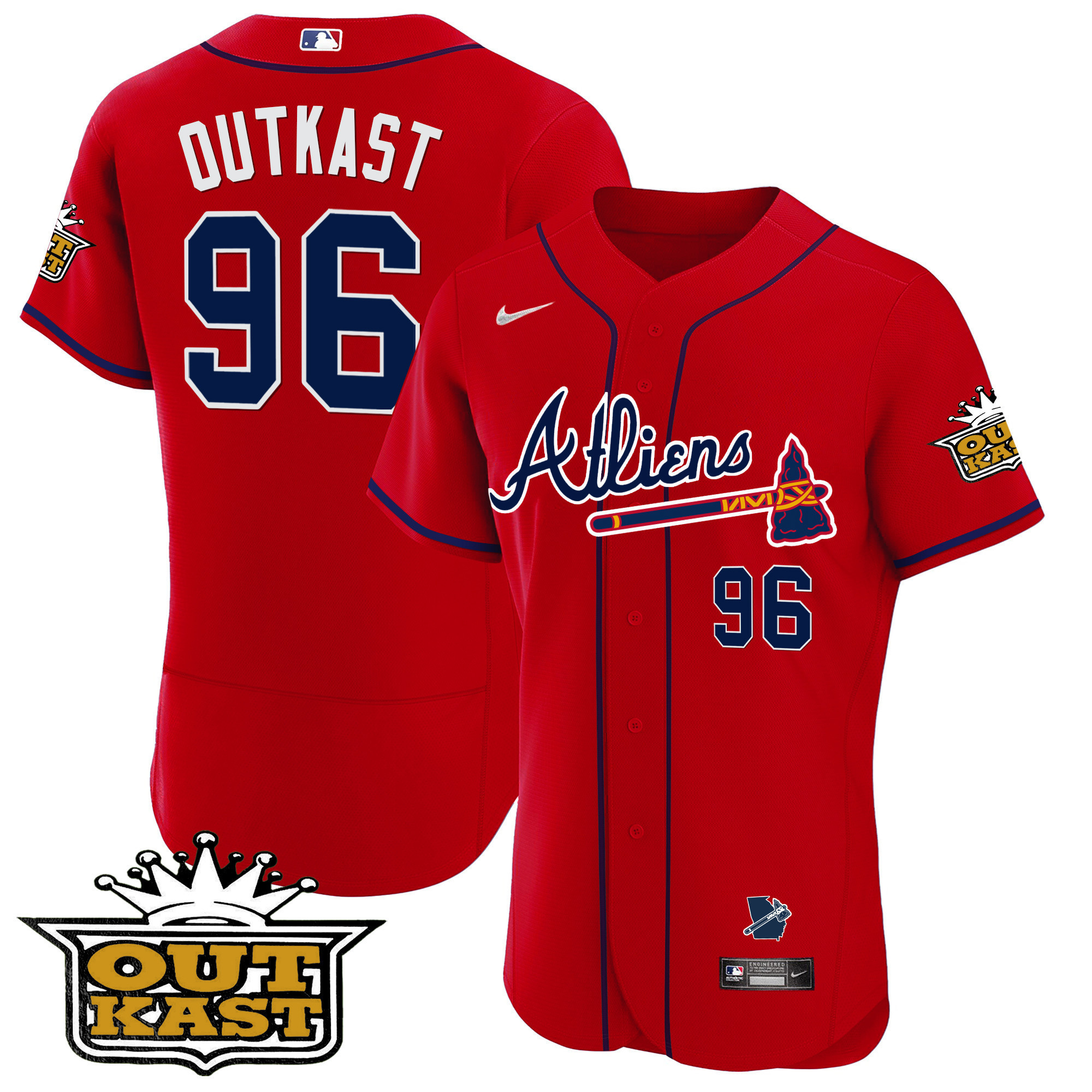 OutKast Men's Atlanta Braves Atliens Flex Base V2 Red Jersey - All Stitched