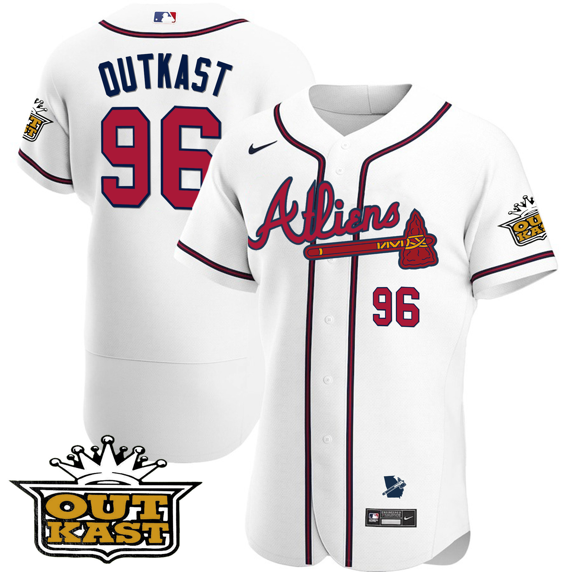 OutKast Men's Atlanta Braves Atliens Flex Base V2 White Jersey - All Stitched