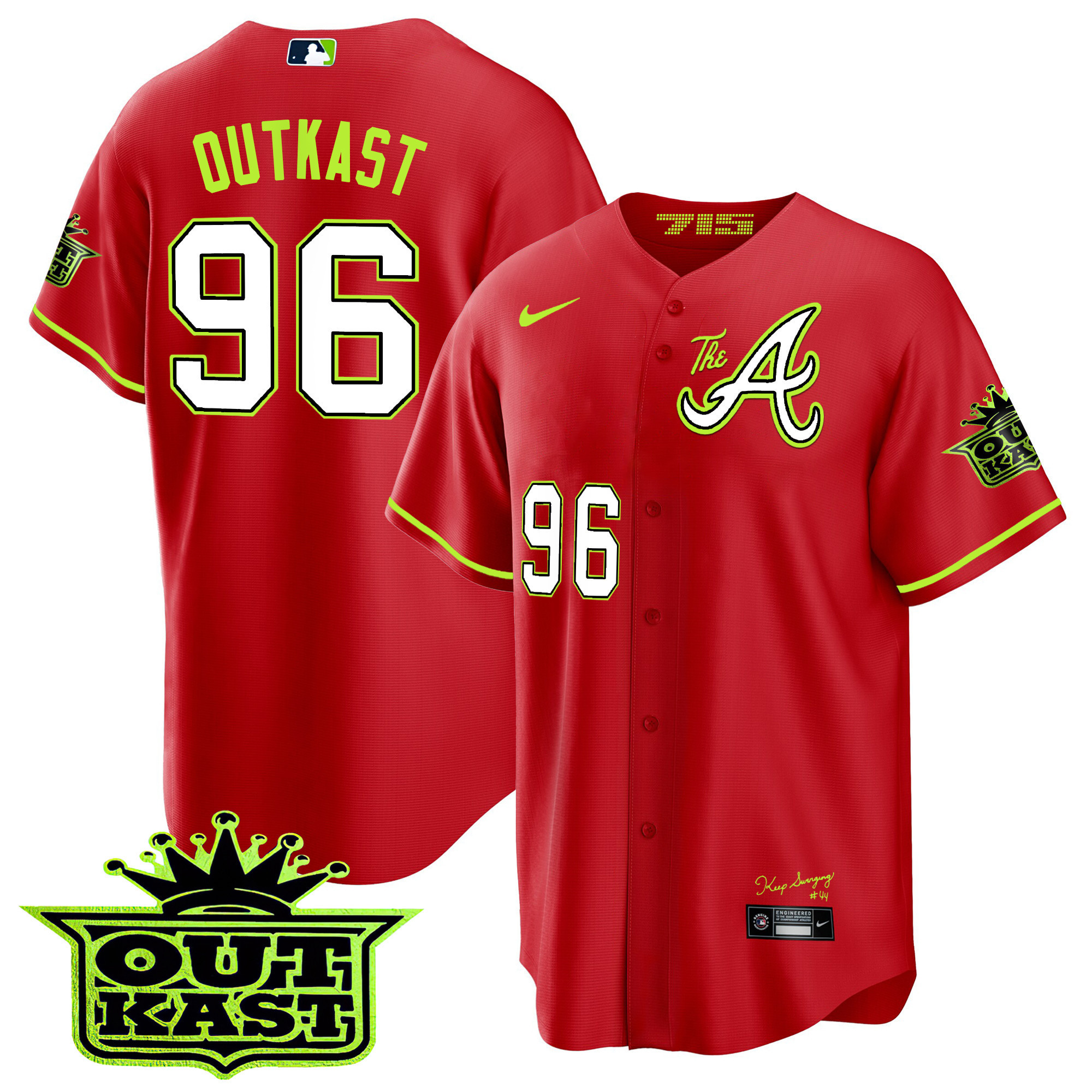 OutKast Men's Atlanta Braves Atliens The A Cool Base Red Jersey - All Stitched