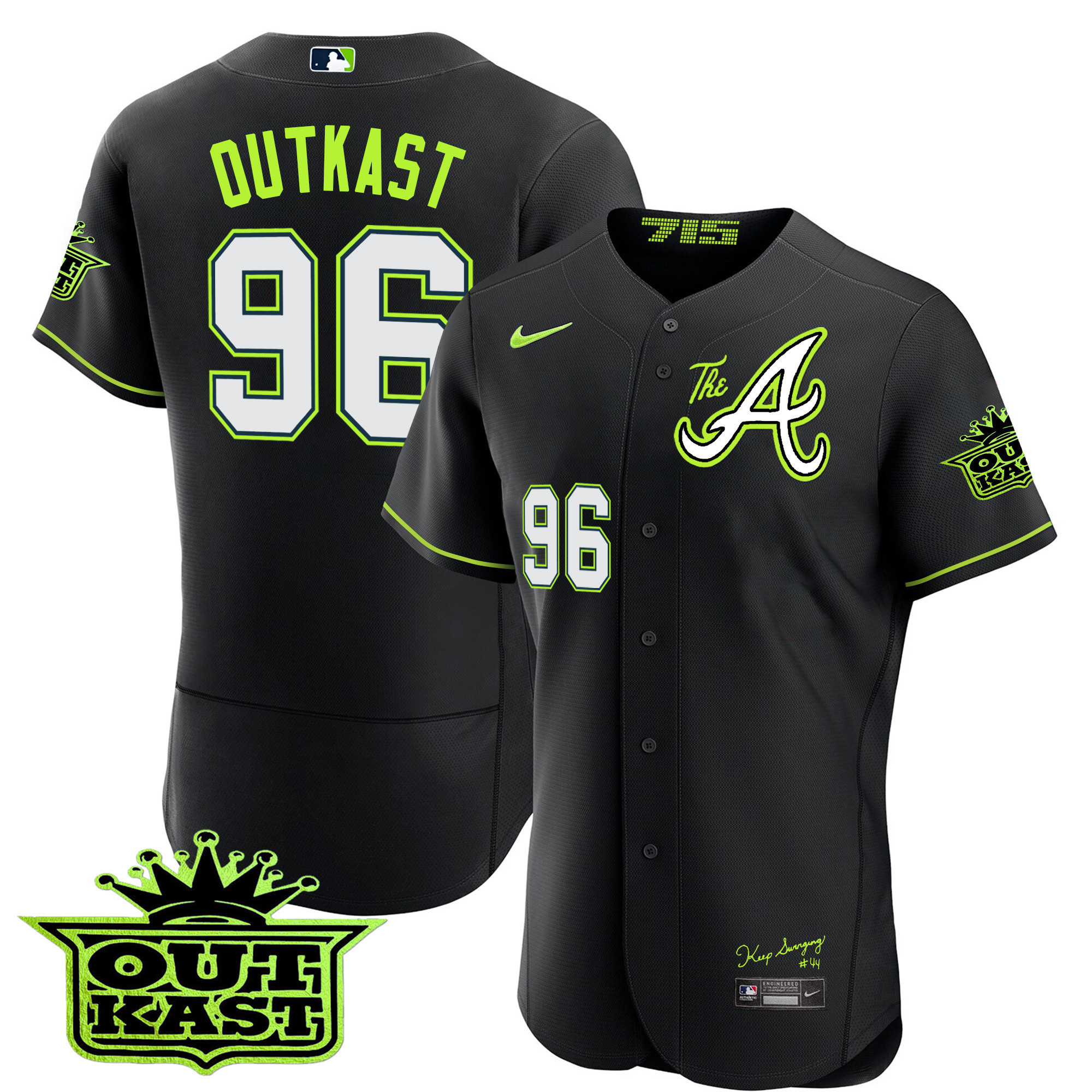 OutKast Men's Atlanta Braves Atliens The A Flex Base Black Jersey - All Stitched