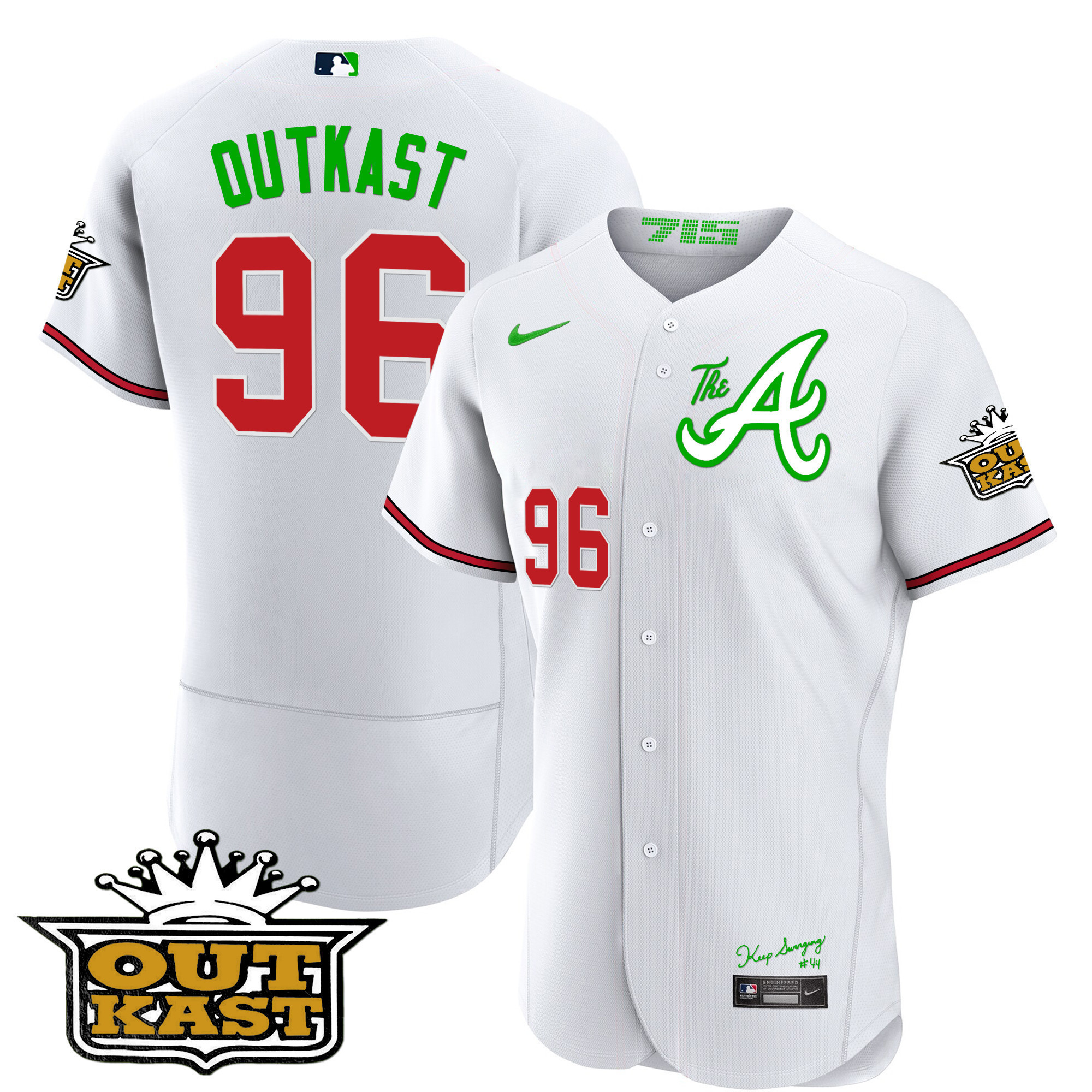 OutKast Men's Atlanta Braves Atliens The A Flex Base White Jersey - All Stitched