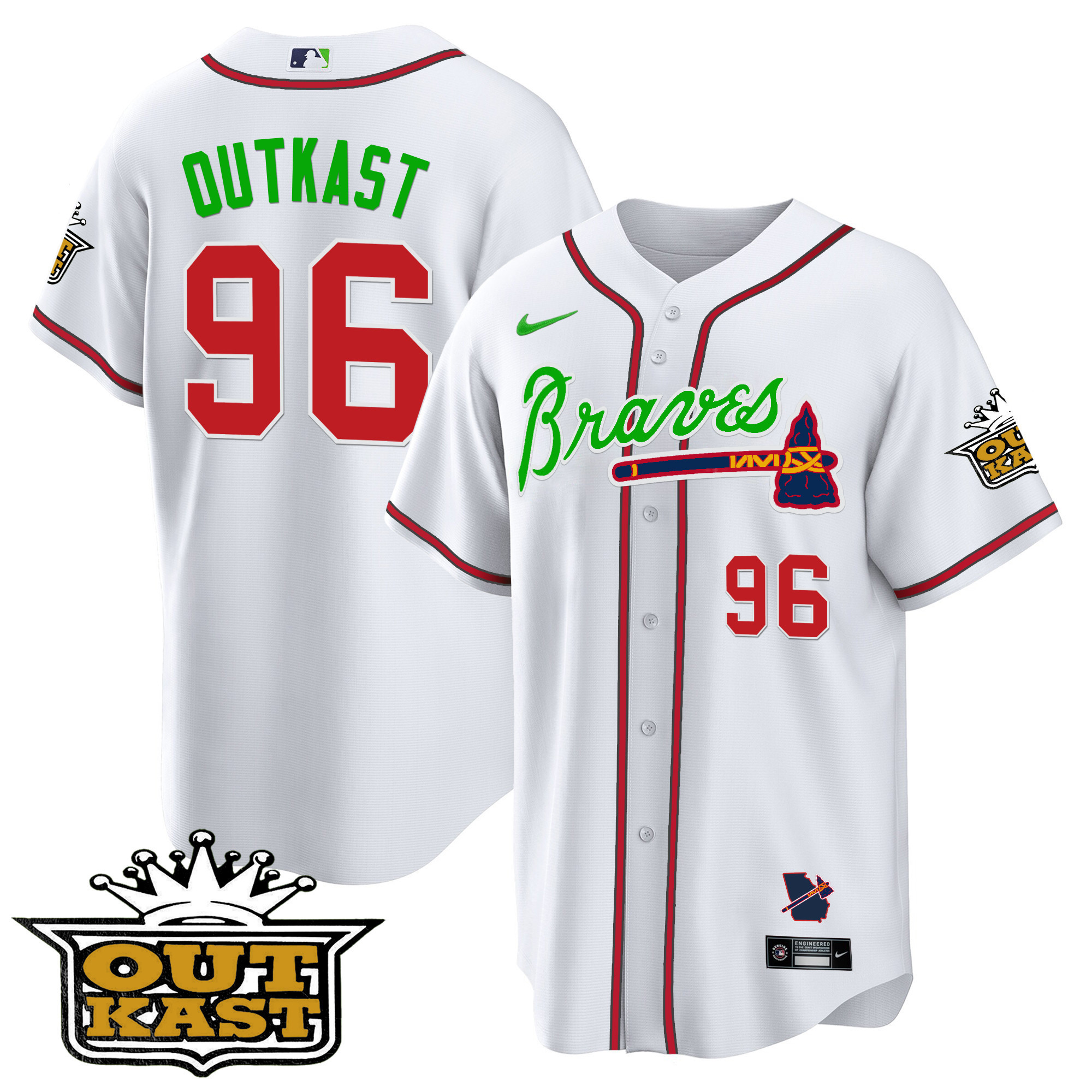 OutKast Men's Atlanta Braves Outkast Cool Base V2 White Jersey - All Stitched