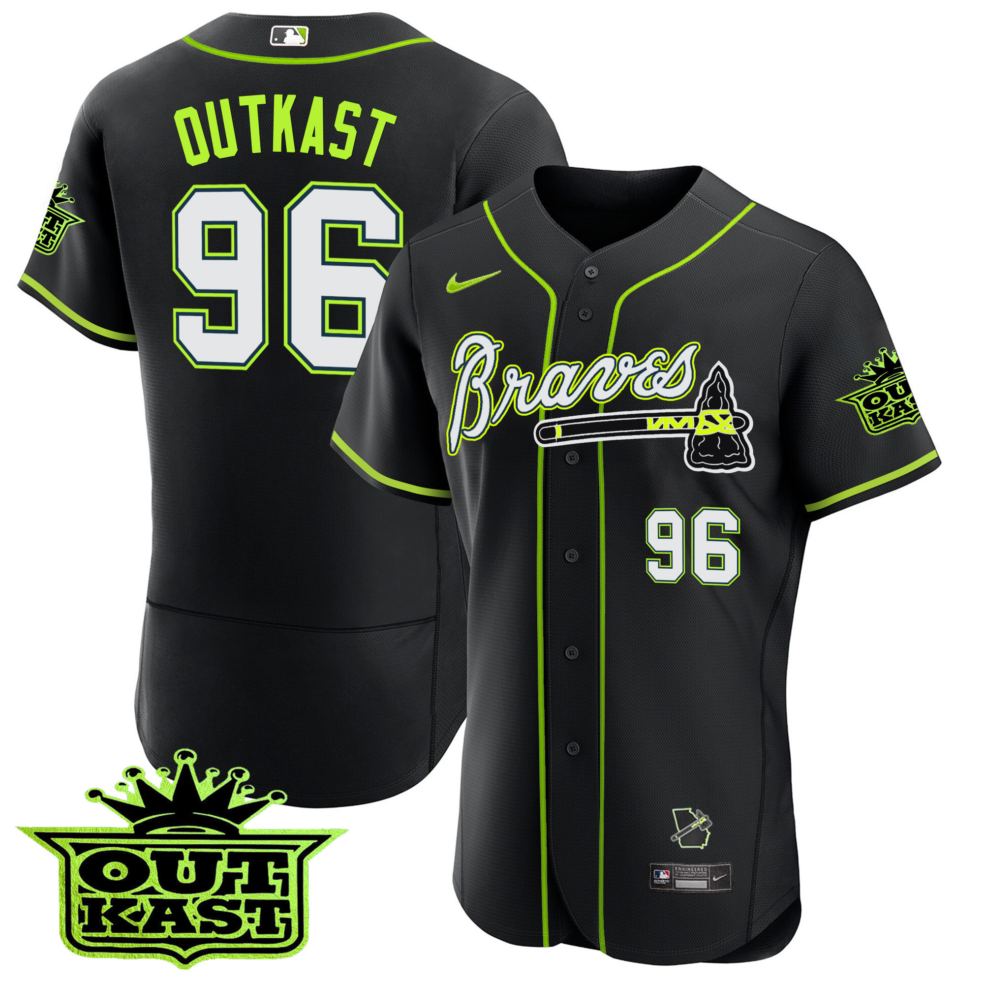 OutKast Men's Atlanta Braves Outkast Flex Base V2 Black Jersey - All Stitched