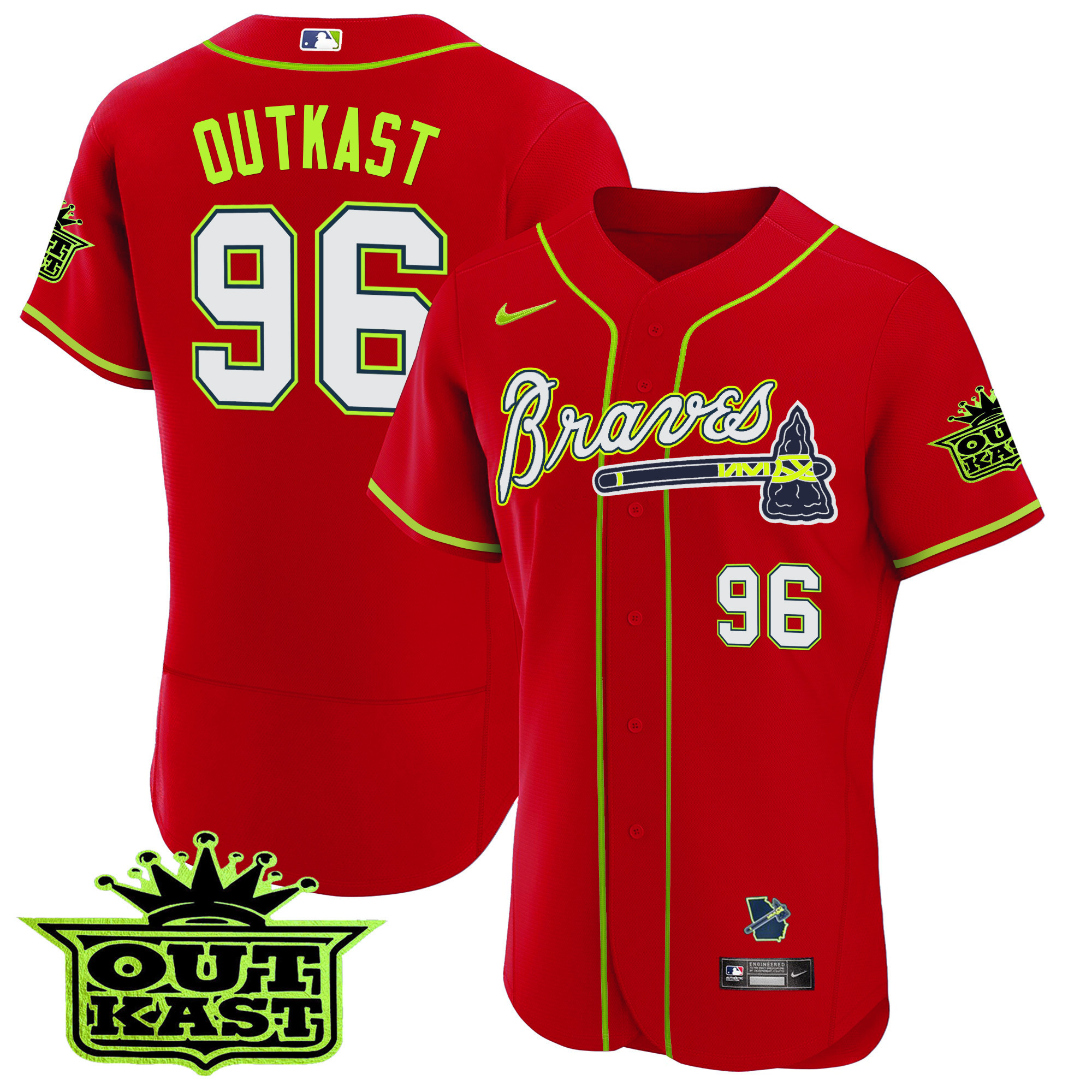 OutKast Men's Atlanta Braves Outkast Flex Base V2 Red Jersey - All Stitched