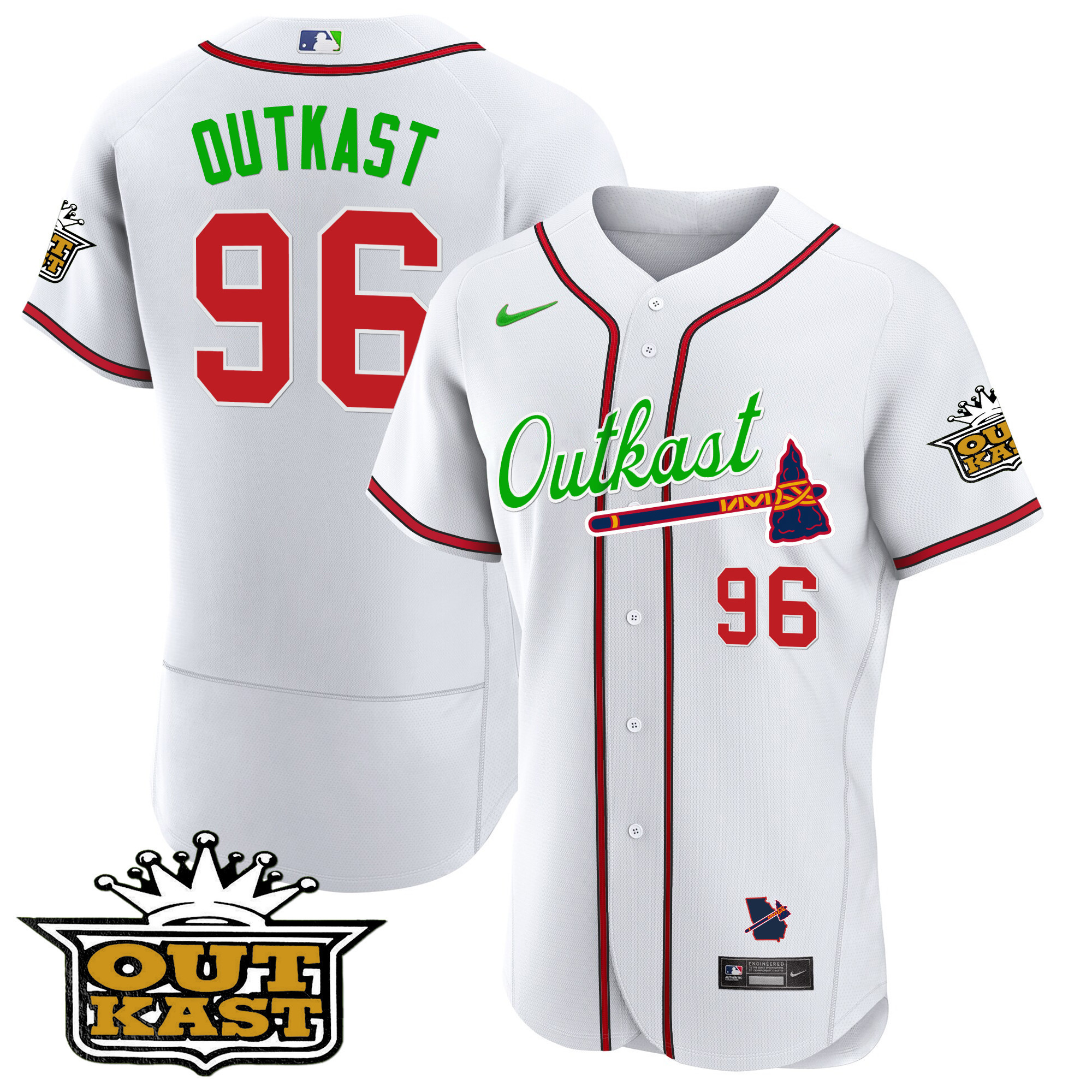 OutKast Men's Atlanta Braves Outkast Flex Base White Jersey - All Stitched