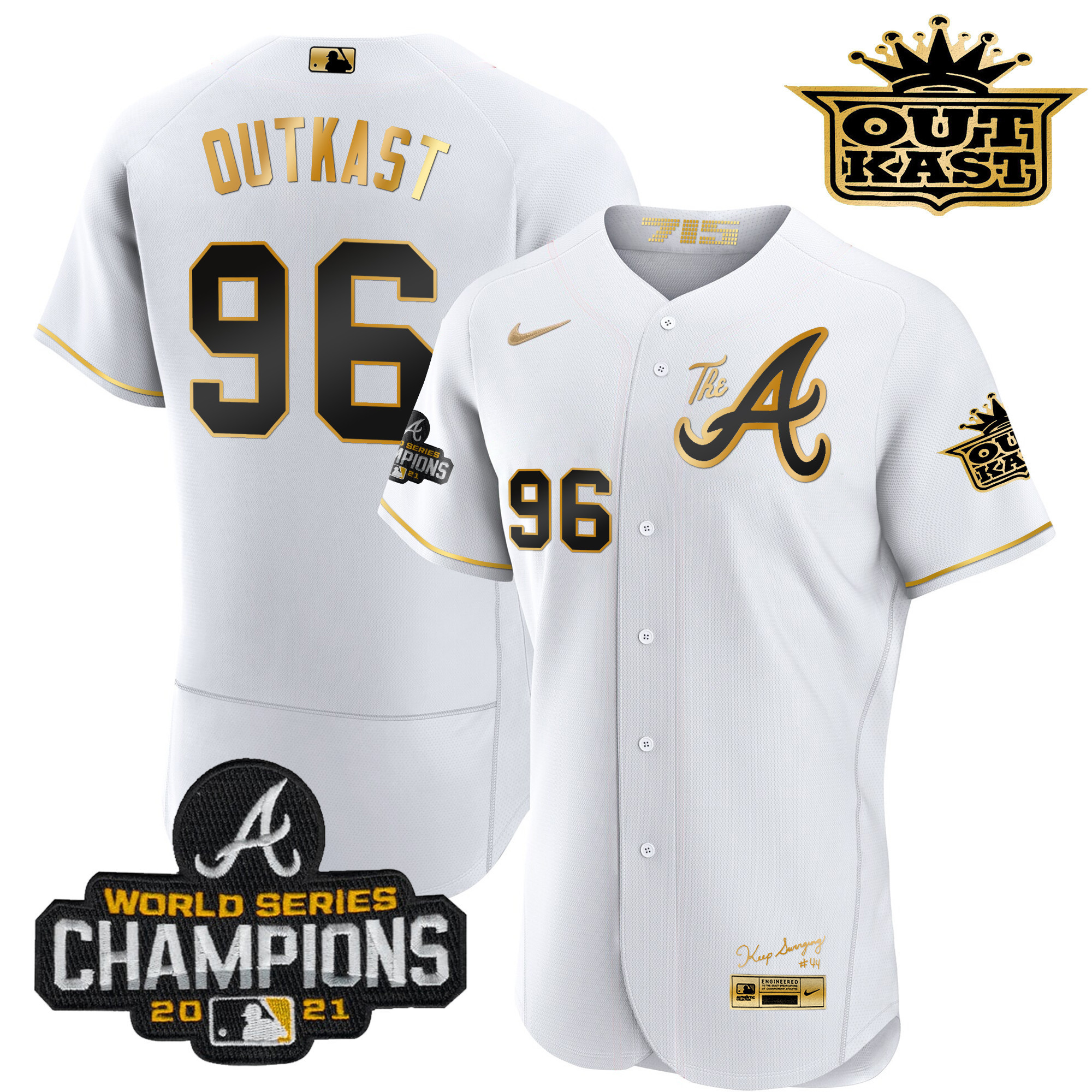 OutKast Men's Atlanta Braves Outkast Gold The A Flex Base White Gold Jersey - All Stitched