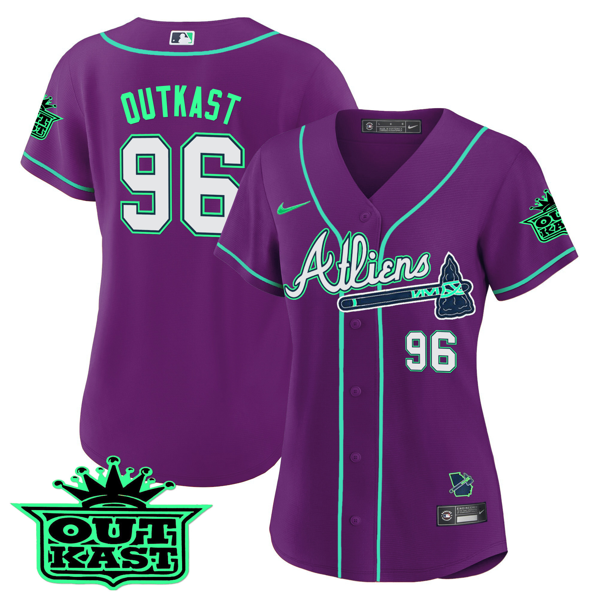 OutKast Women's Atlanta Braves Atliens Baseball - Galaxy Version Purple Jersey - All Stitched