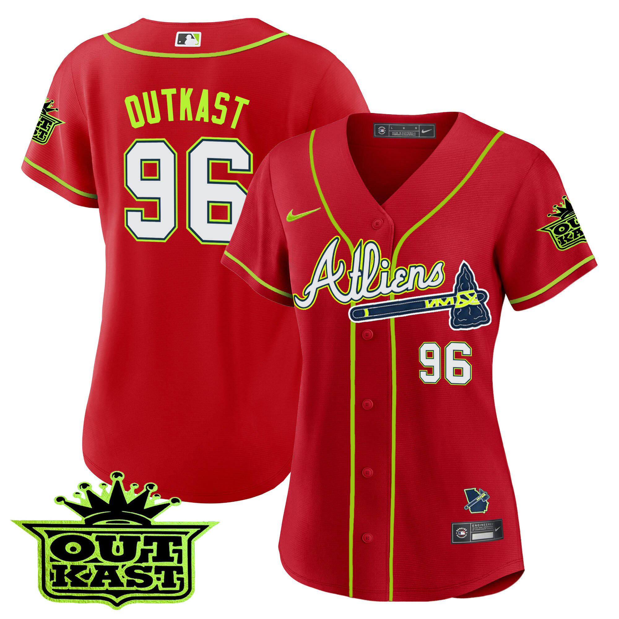 OutKast Women's Atlanta Braves Atliens Red Jersey - All Stitched
