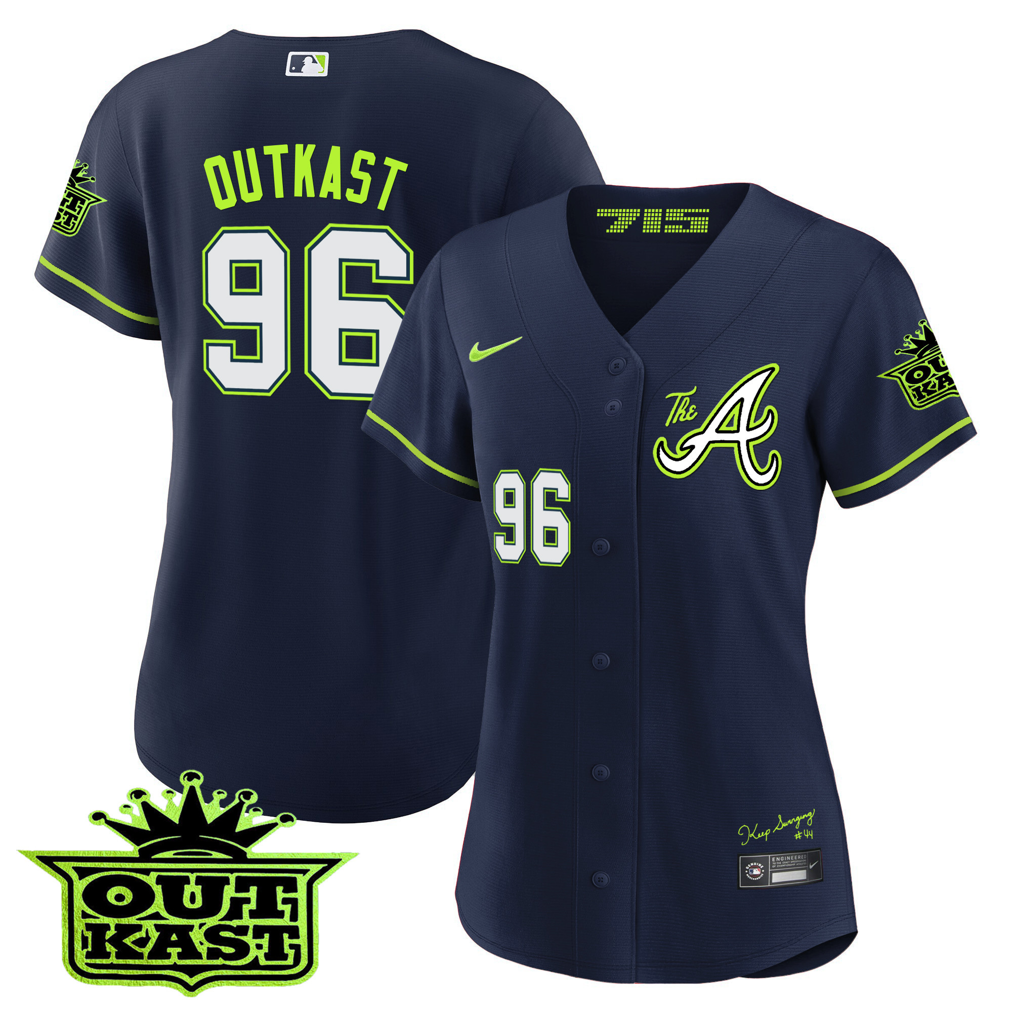 OutKast Women's Atlanta Braves Atliens The A Baseball Jersey - All Stitched
