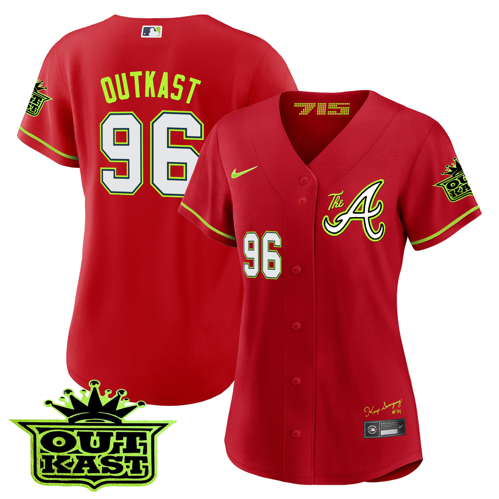 OutKast Women's Atlanta Braves Atliens The A Baseball Red Jersey - All Stitched