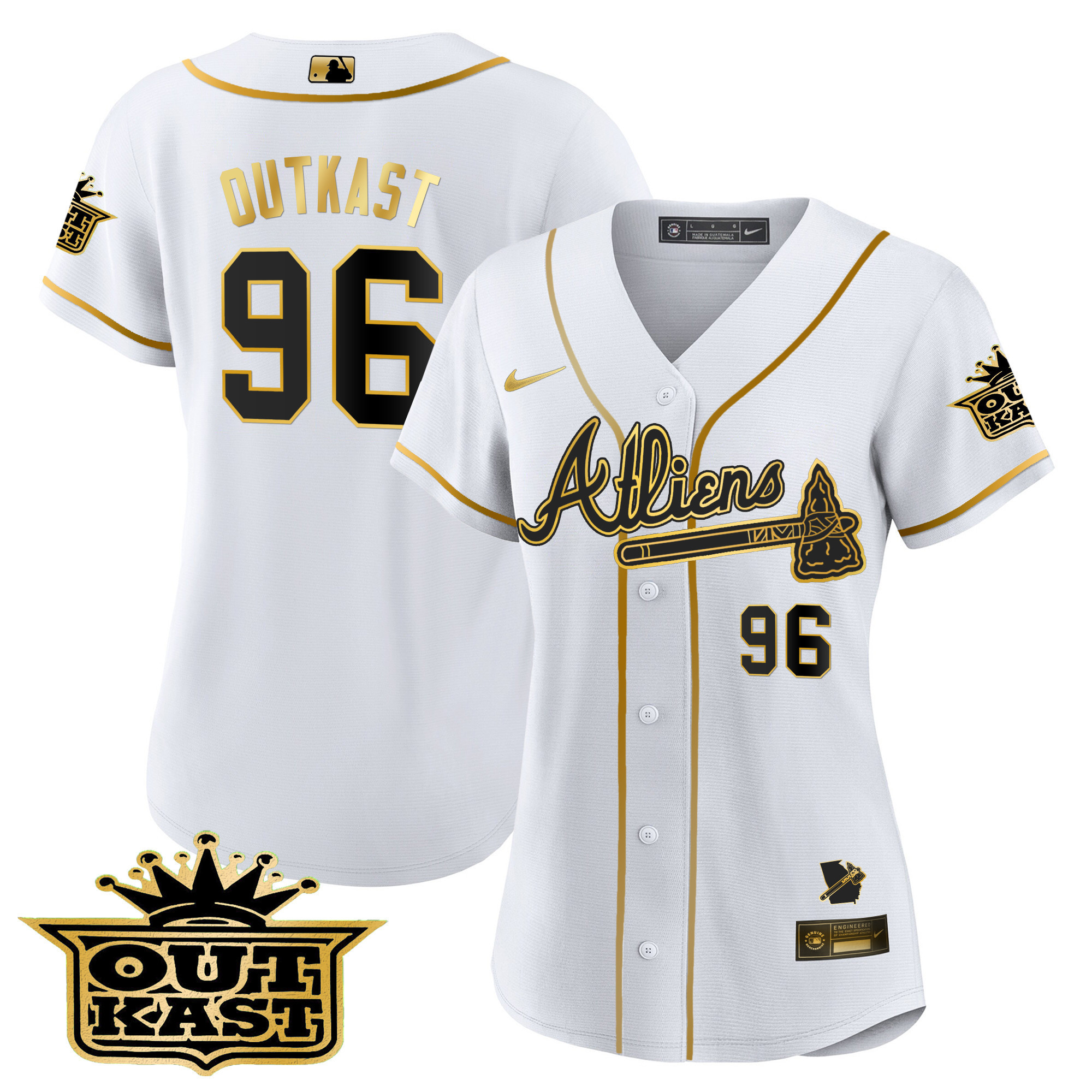 OutKast Women's Atlanta Braves Atliens V2 White Gold Jersey - All Stitched