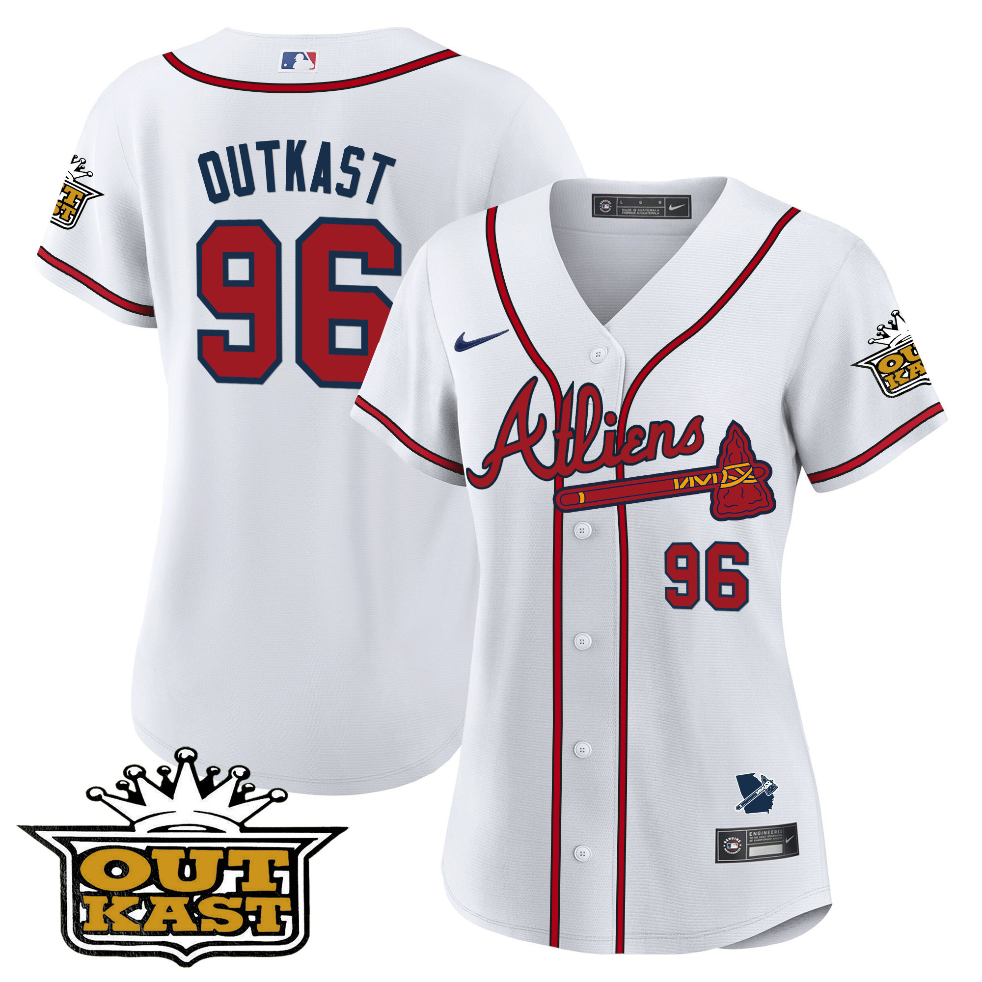 OutKast Women's Atlanta Braves Atliens V2 White Jersey - All Stitched