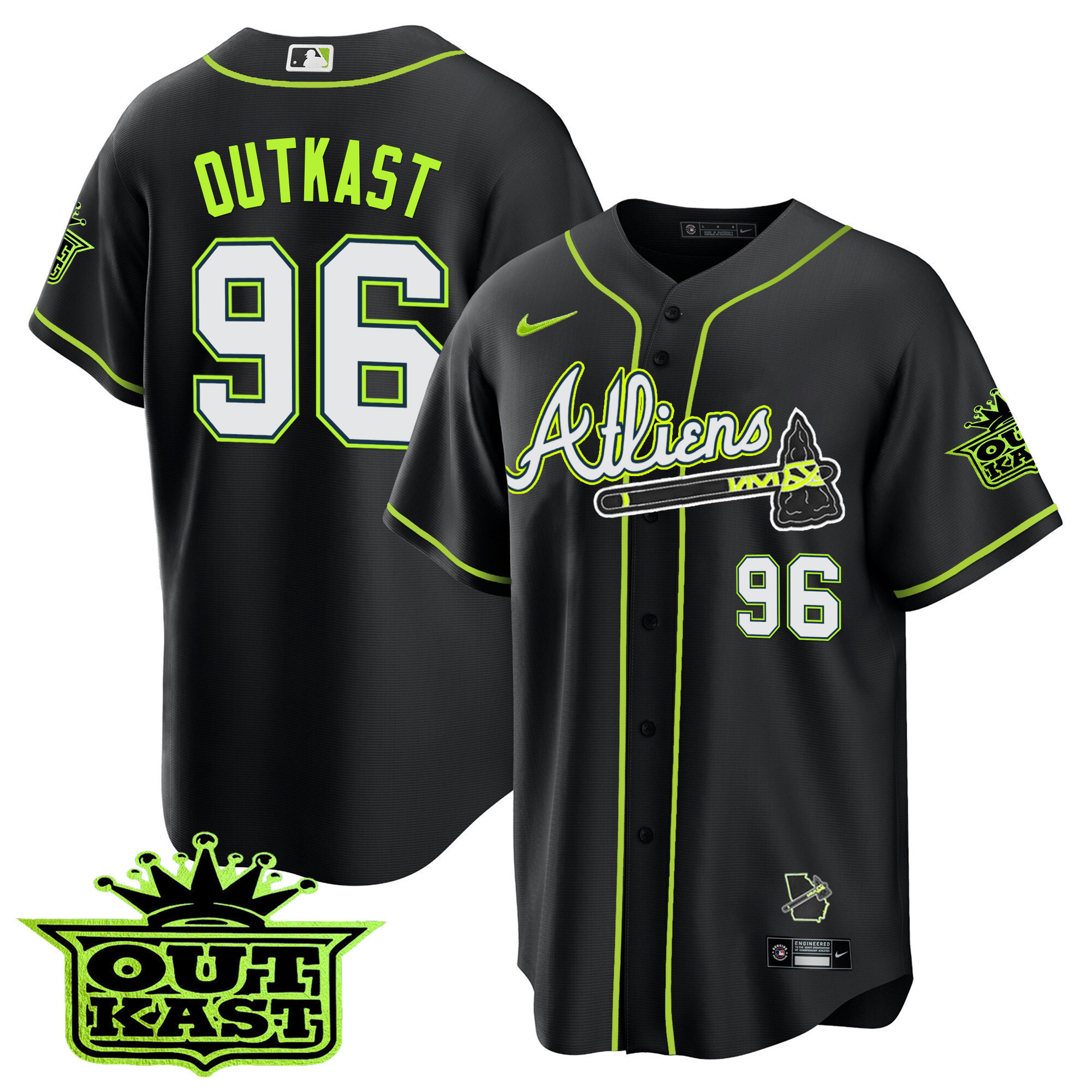 OutKast Youth's Atlanta Braves Atliens Cool Base Black Jersey - All Stitched