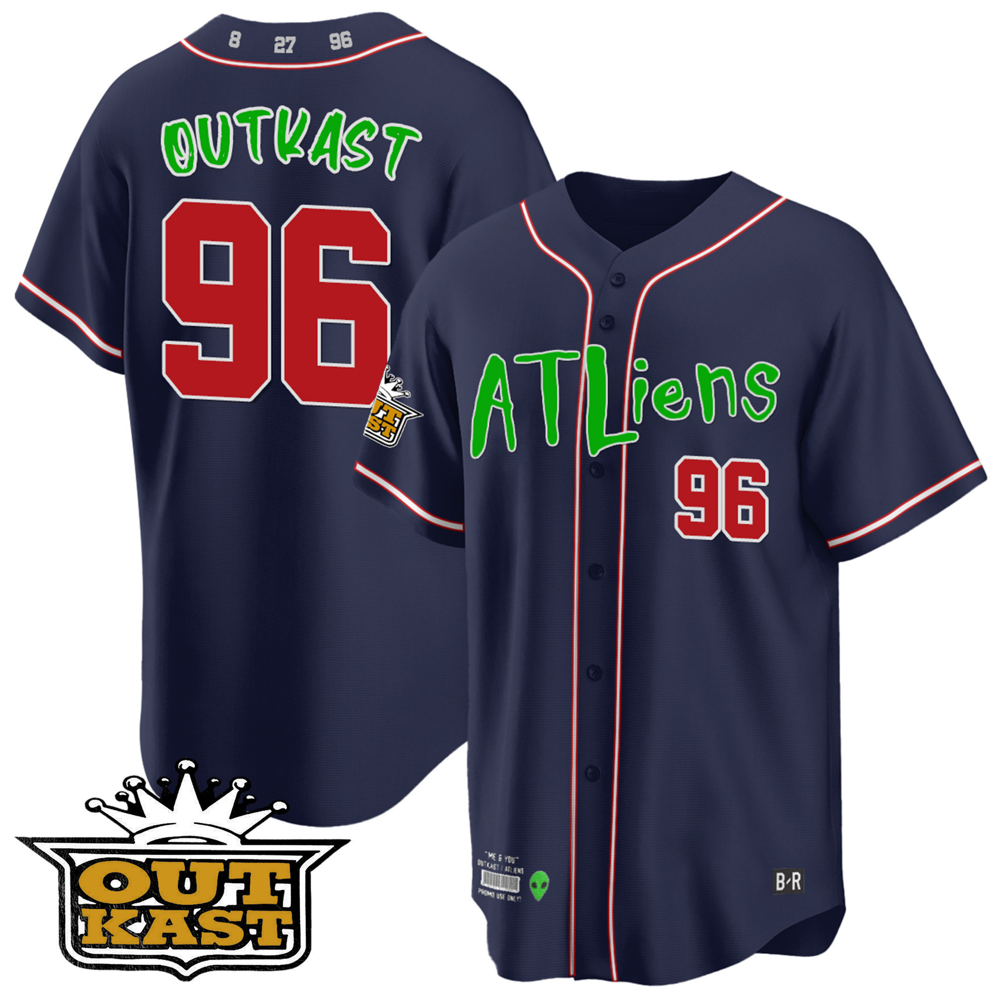 OutKast Youth's Atlanta Braves Atliens Cool Base Navy Jersey - All Stitched