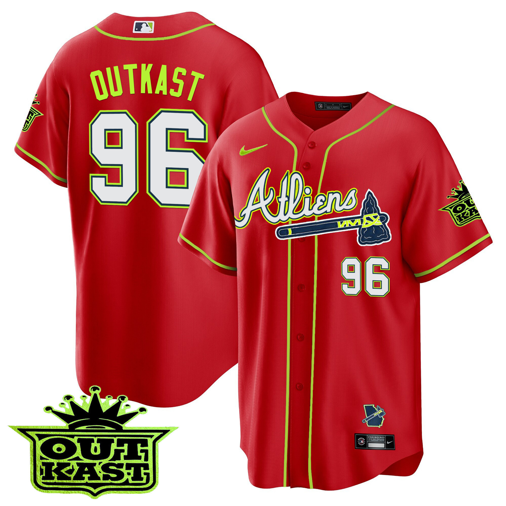 OutKast Youth's Atlanta Braves Atliens Cool Base Red Jersey - All Stitched
