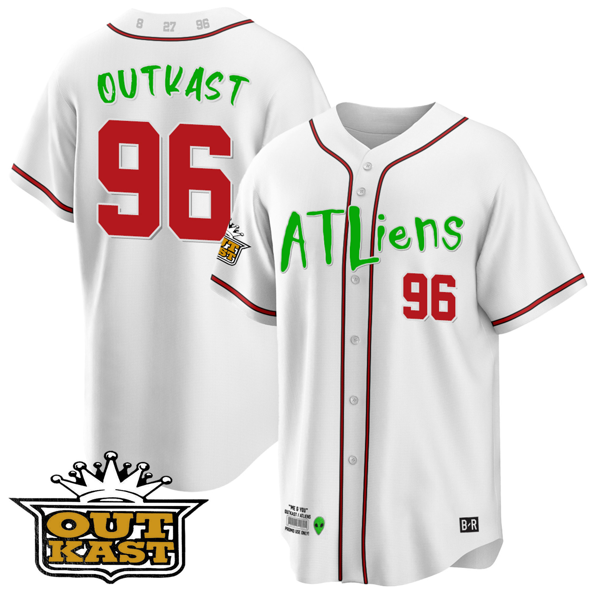 OutKast Youth's Atlanta Braves Atliens Cool Base White Jersey - All Stitched