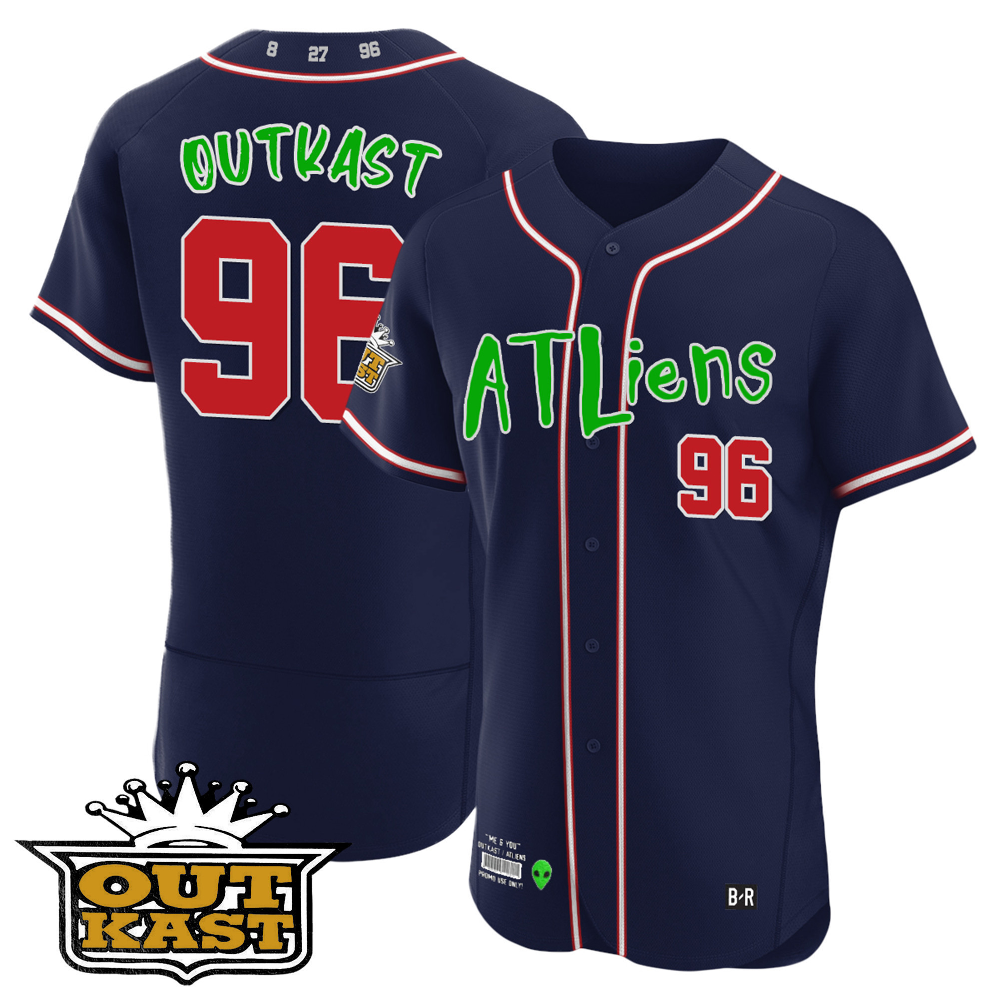 OutKast Youth's Atlanta Braves Atliens Flex Base Navy Jersey - All Stitched