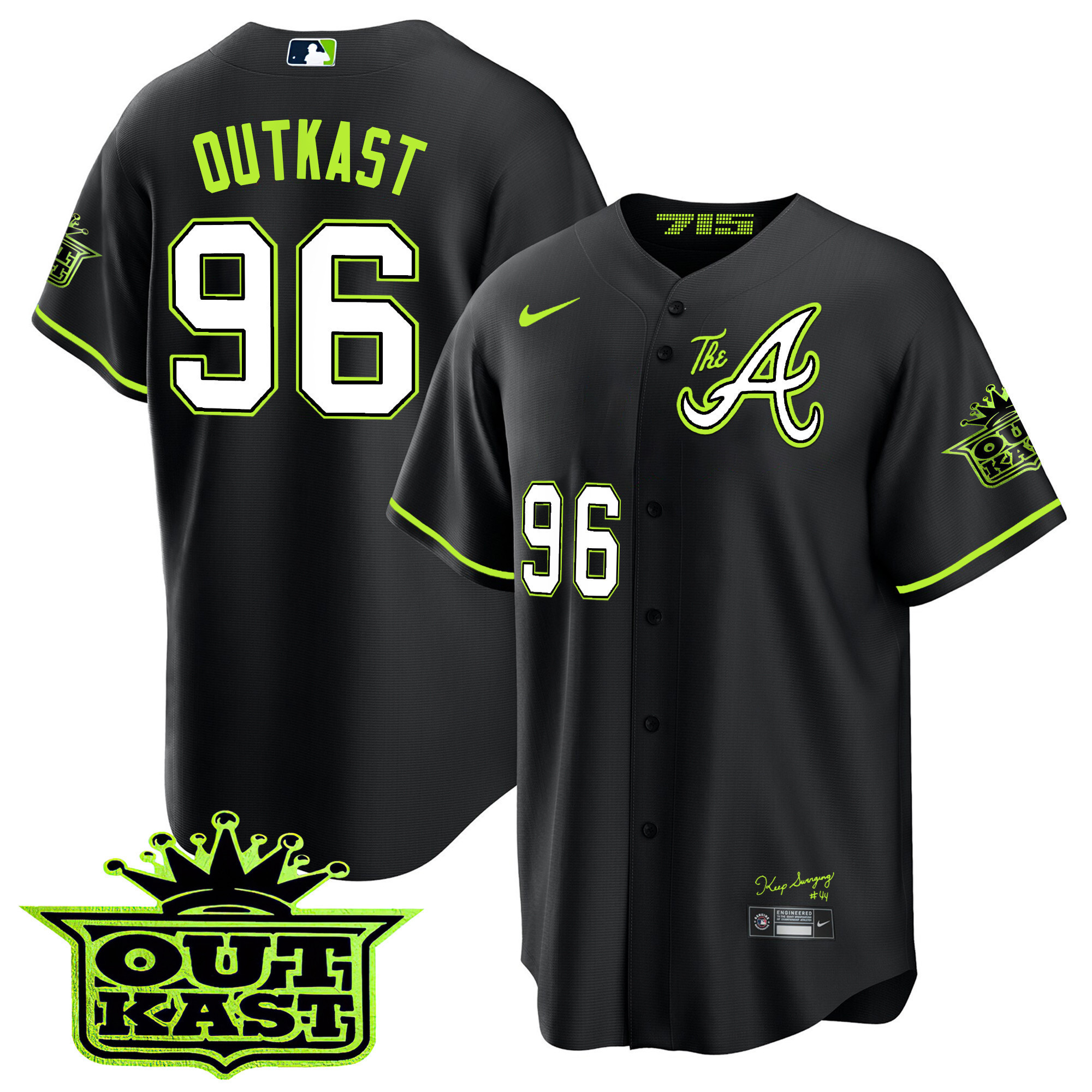 OutKast Youth's Atlanta Braves Atliens The A Cool Base Black Jersey - All Stitched