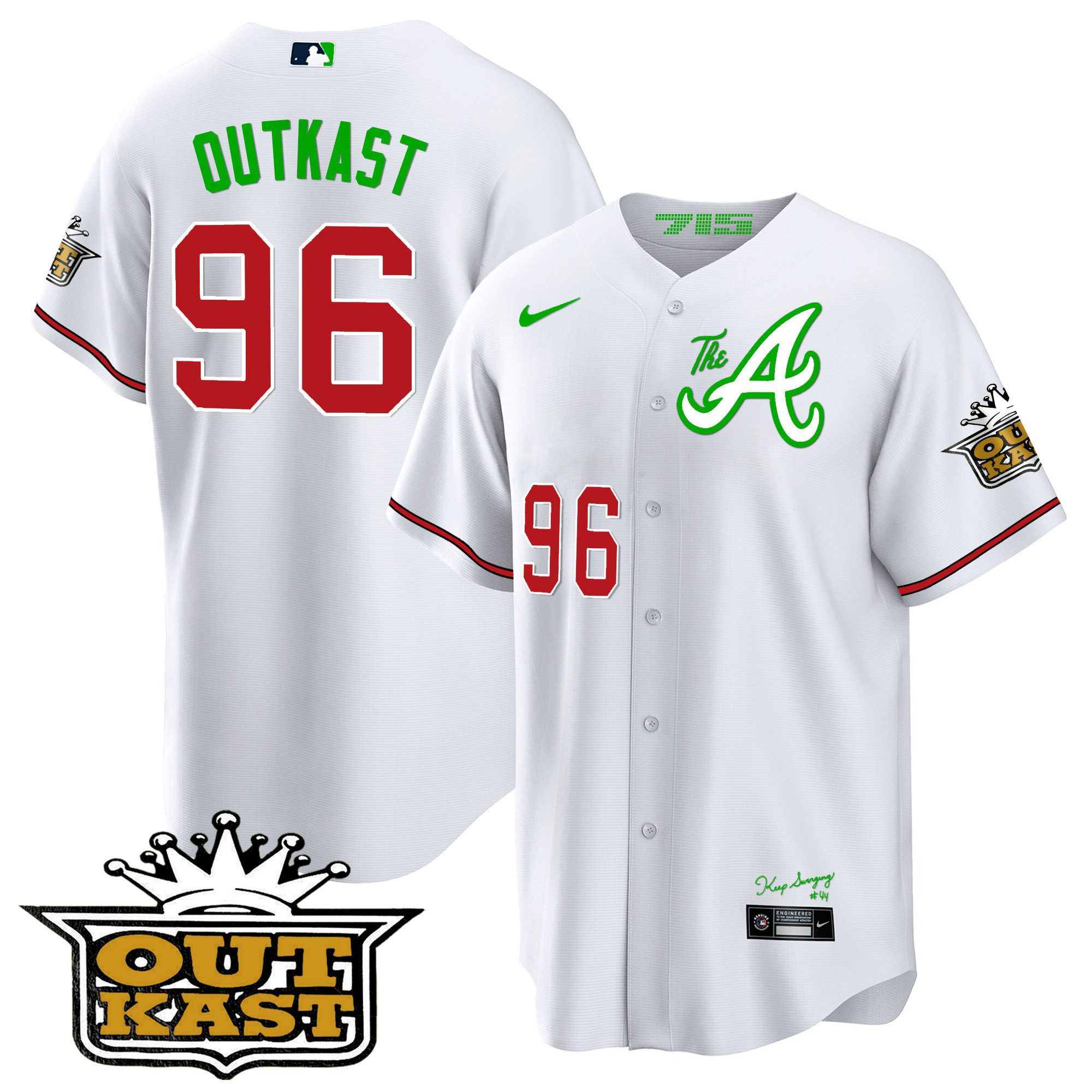 OutKast Youth's Atlanta Braves Atliens The A Cool Base White Jersey - All Stitched