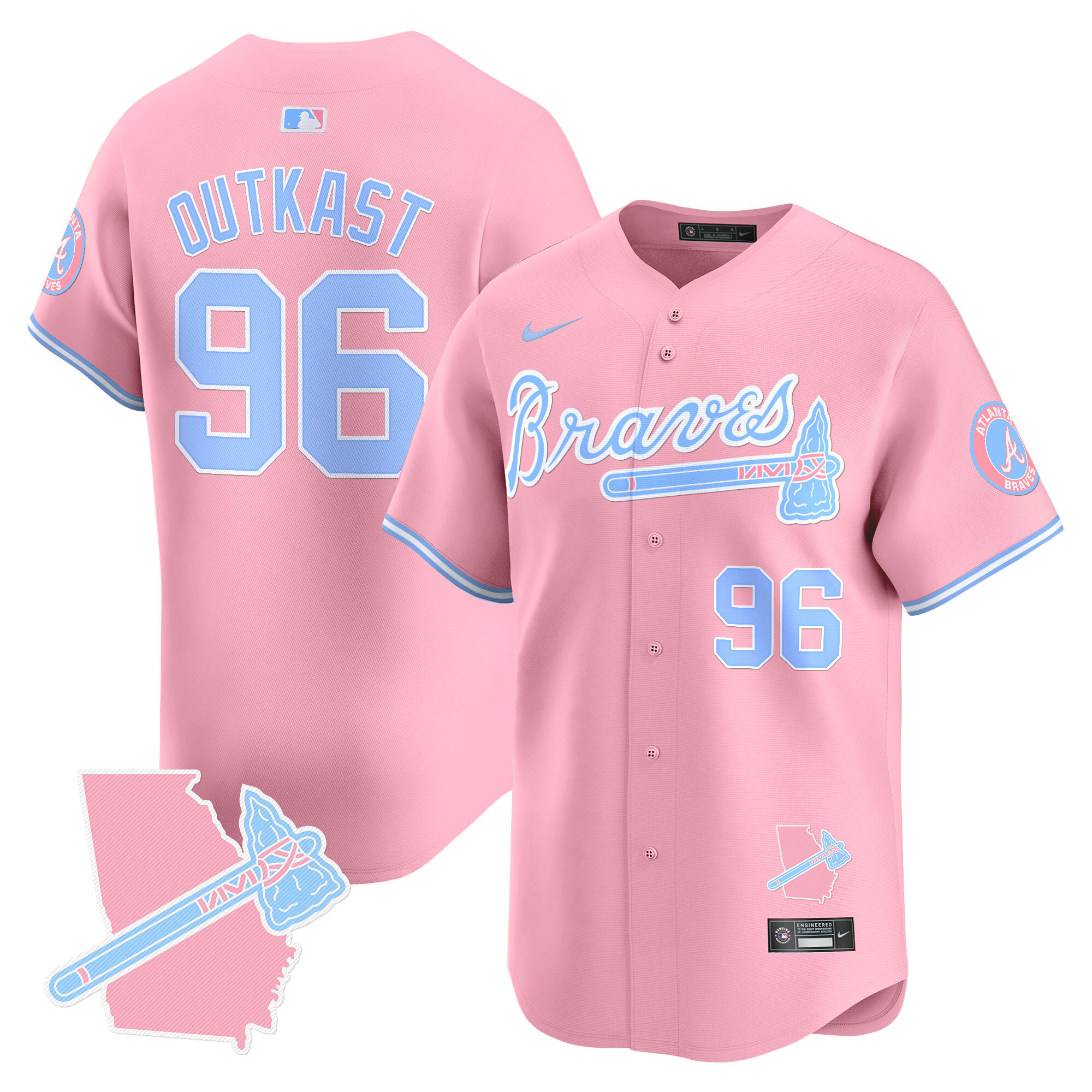OutkastUnisex Atlanta Braves Bubblegum Pink Vapor Premier Limited Pink Jersey - All Stitched