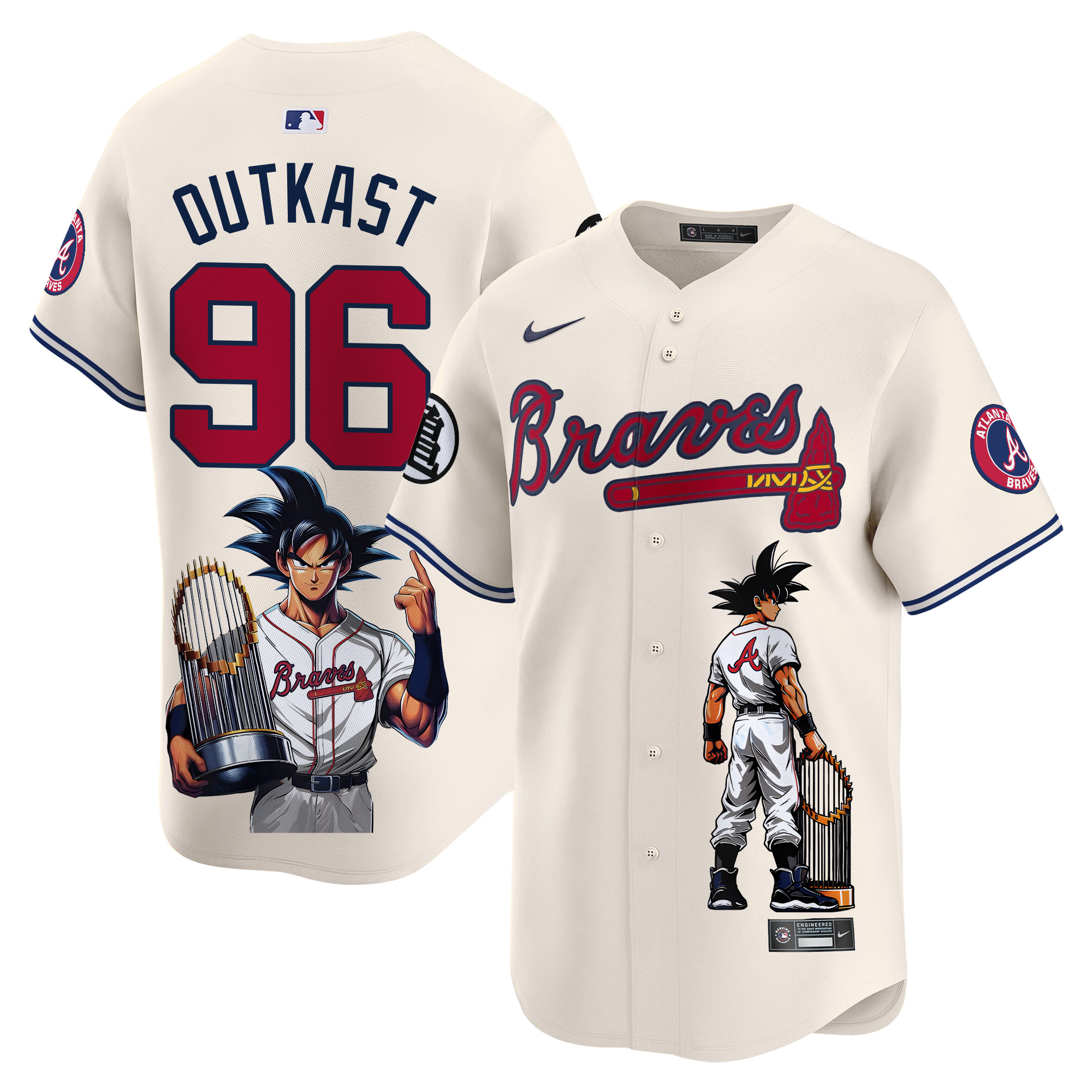 OutkastUnisex Atlanta Braves Dragon Ball Son Goku Vapor Premier Limited Cream Jersey - Printed