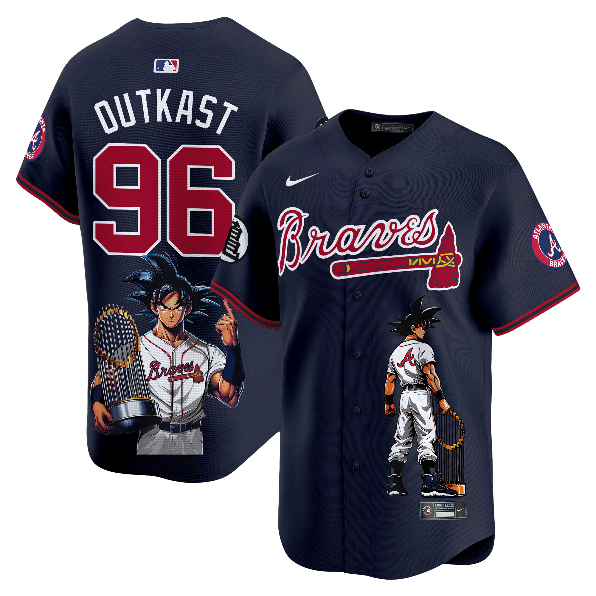OutkastUnisex Atlanta Braves Dragon Ball Son Goku Vapor Premier Limited Navy Jersey - Printed
