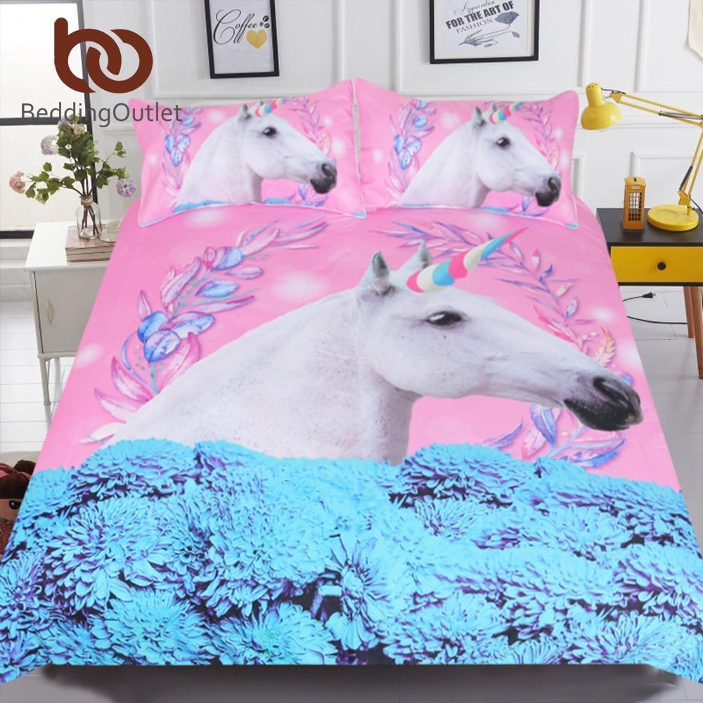 Outlet Blue Daisy 3D Unicorn Duvet Cover Bedding Set