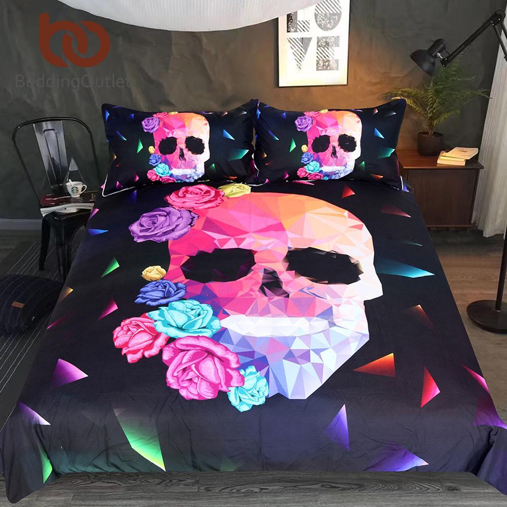 Outlet Geometrickull Rose 3D Customized Duvet Cover Bedding Set
