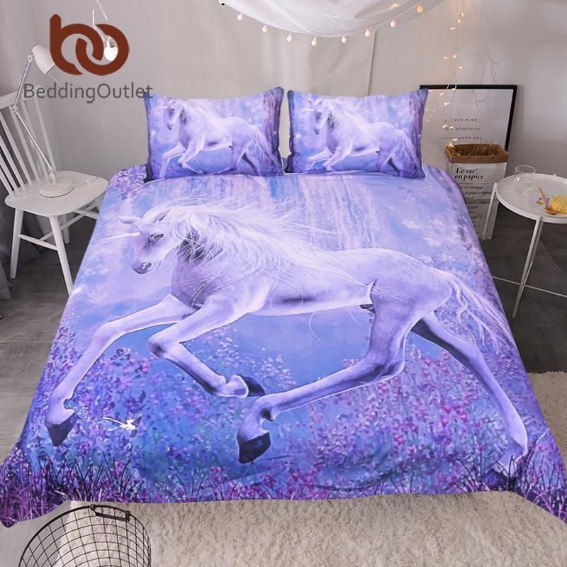 Outlet Purple Unicorn 3D 3-Piece Duvet Cover Bedding Set